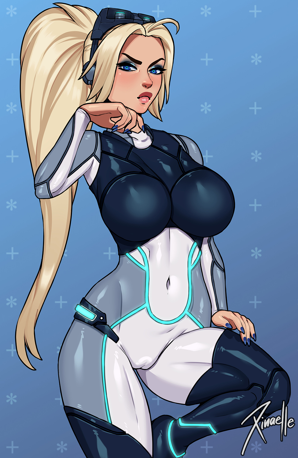 1girls, 2021, big breasts, bodysuit, breasts, cameltoe, female, female only, ghost (starcraft), large breasts, lipstick, looking at viewer, nova (starcraft), pussy, solo, solo female, starcraft, terran, text, xinaelle