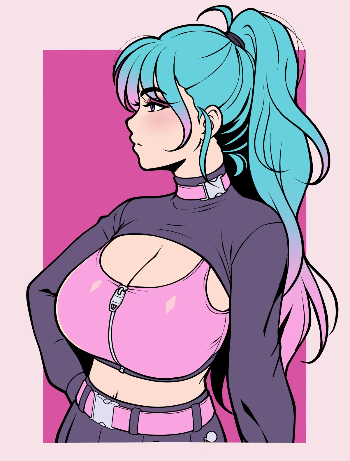 1girls, big breasts, blue hair, breasts, female, jam-orbital, tagme