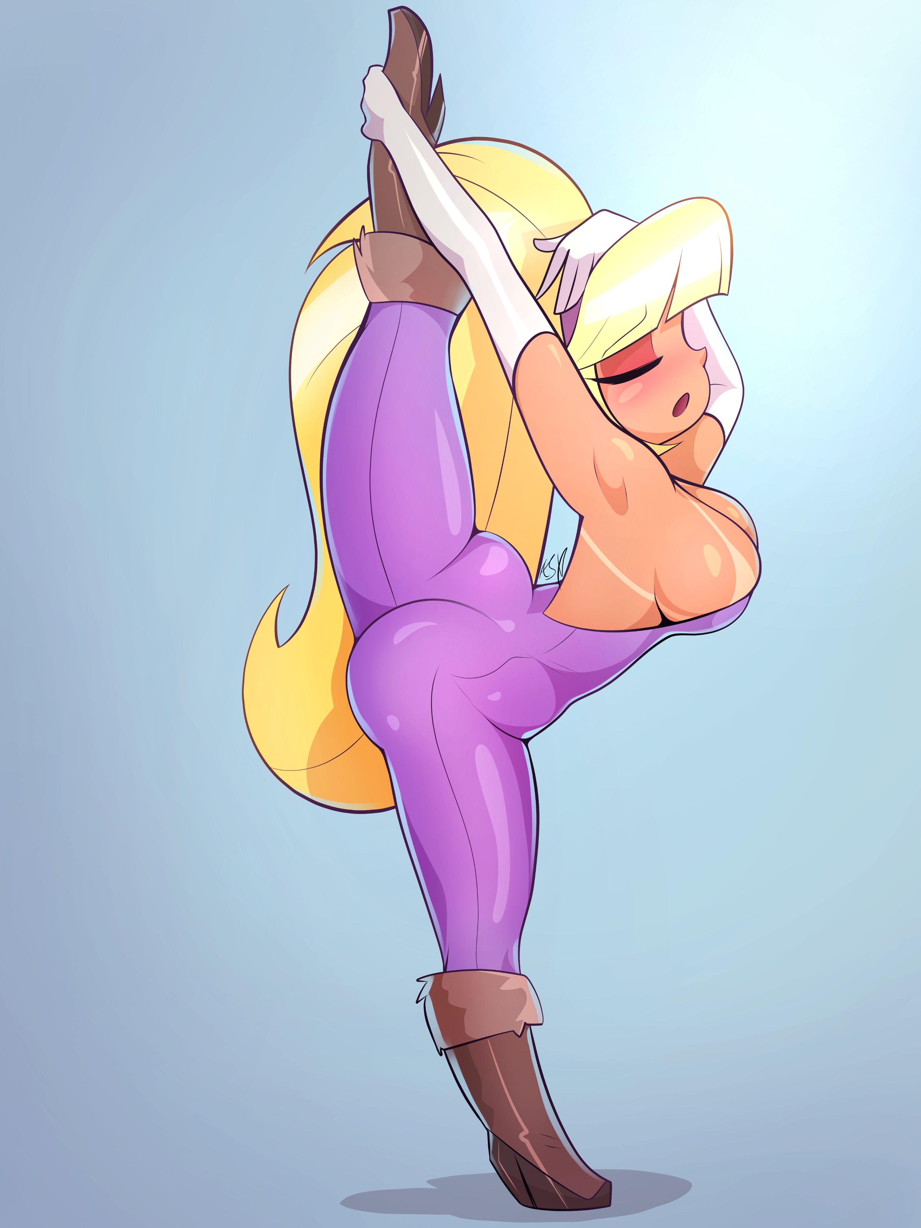 1girls, applespicex, ass, blonde hair, blush, book, boots, breasts, closed eyes, disney, disney channel, disney xd, elbow gloves, eyeshadow, female, female only, flexible, gloves, gravity falls, hairband, heels, human, long hair, mascara, on one leg, open mouth, pacifica northwest, plain background, sideboob, skin tight, solo, splits, straight hair, tan skin, tanline, vertical splits