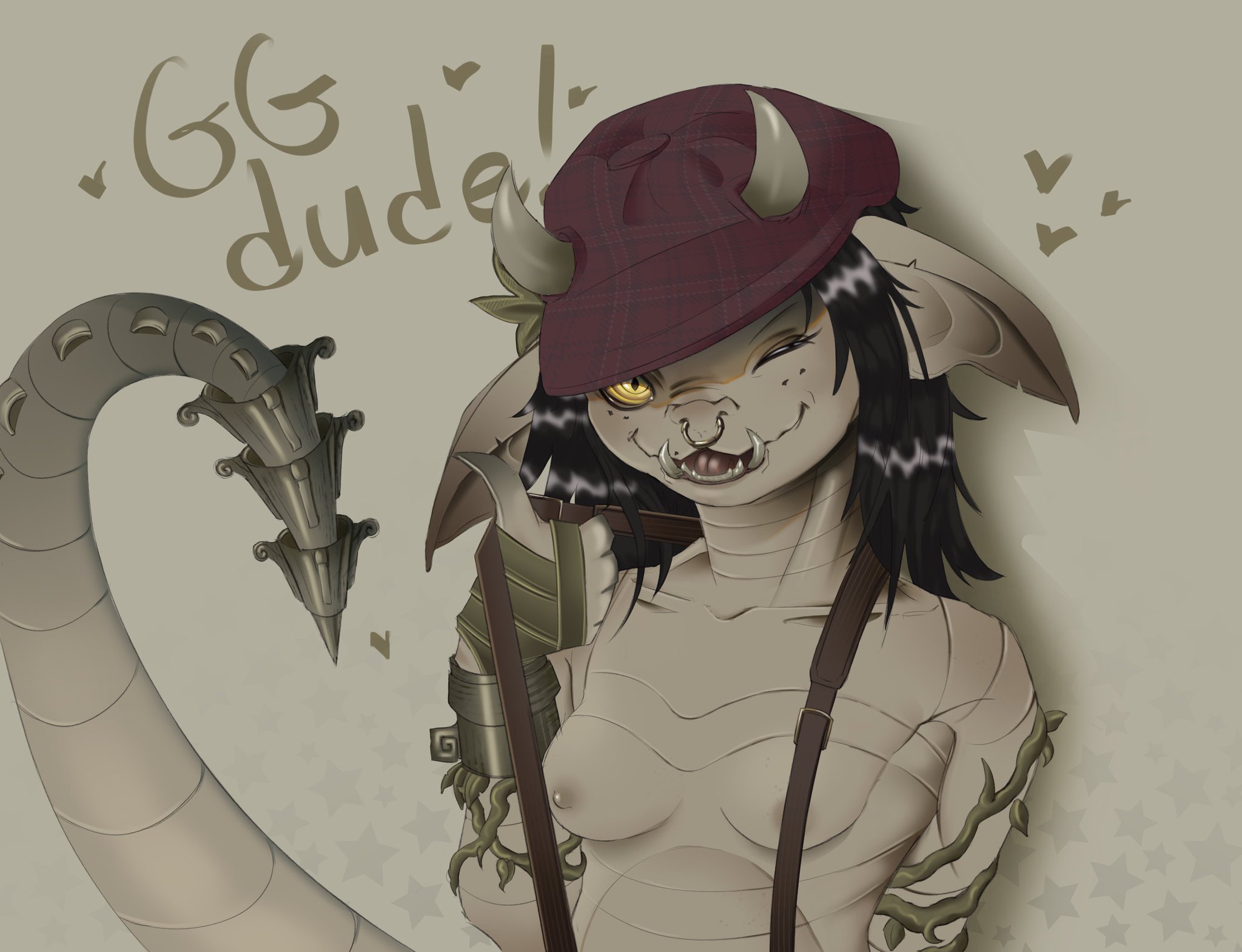 1girls, breasts, deadlock, female, gargoyle, ivy (deadlock), nipples, onsele, overalls, shortstack, tagme
