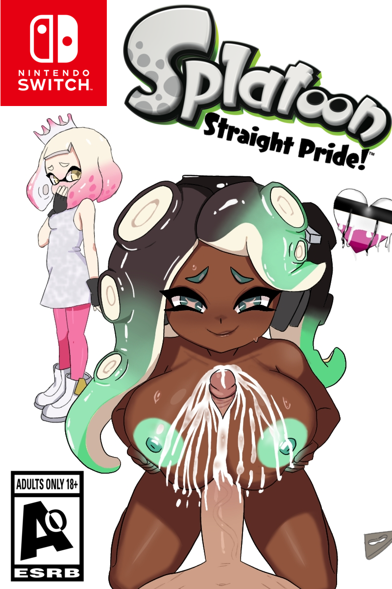 bleached, box art, cheating girlfriend, cuckquean, dark-skinned female, dark-skinned sub, esrb, esrb rating, excessive cum, green nipples, homophobia, homophobic, interracial, interspecies, lesbian conversion, lesbian pride colors, lesbian to straight, lesbian with male, light-skinned male, marina (splatoon), ntr, orientation play, paizuri, pearl (splatoon), splatoon, unepicroachy