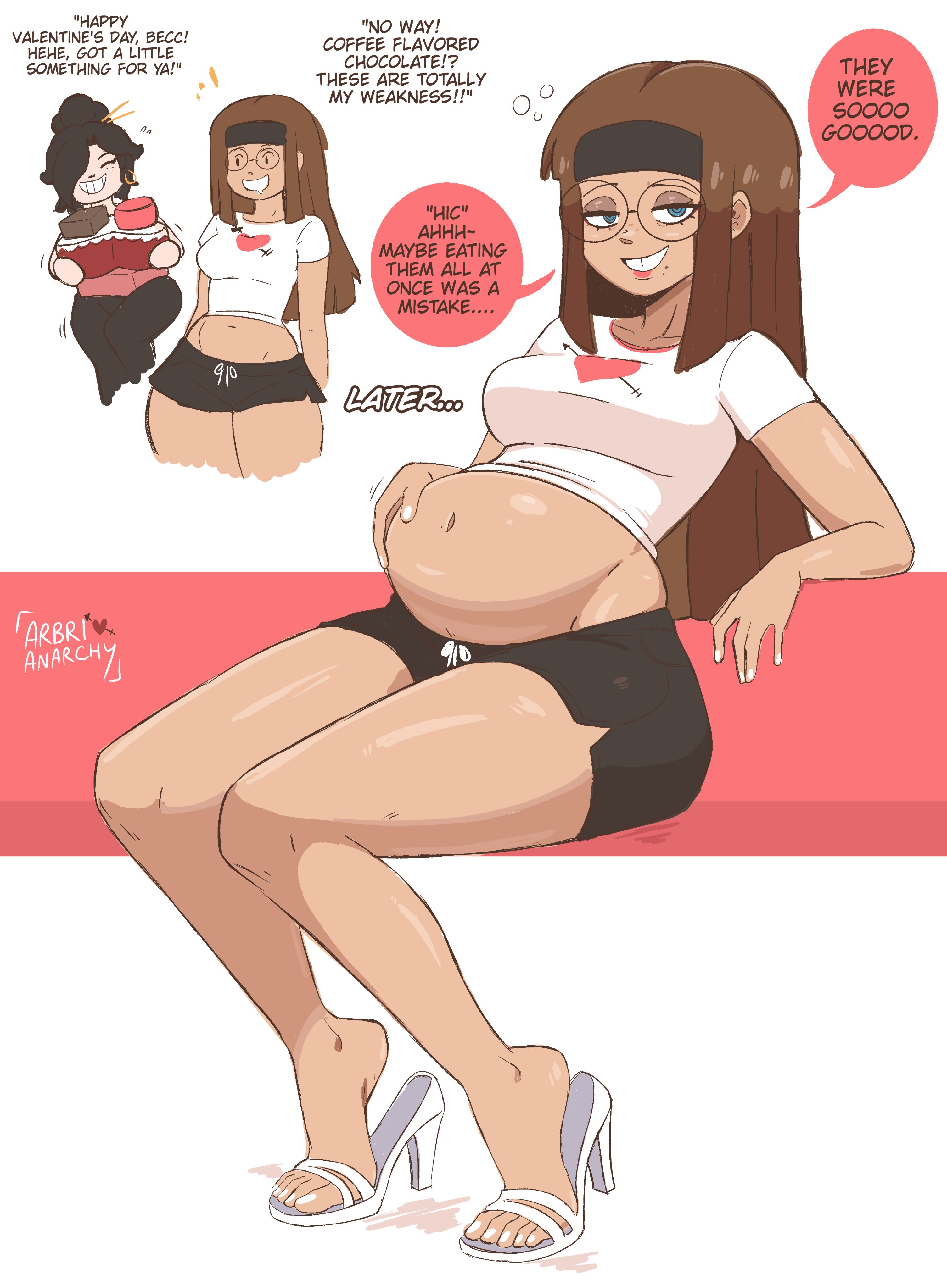 arbrianarchy, glasses, hand on belly, oc, original character, stuffed, stuffed belly, tagme, valentine's day