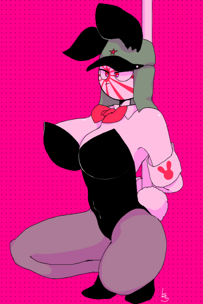 background bow bowtie bunny_ears bunnysuit countryhumans countryhumans_girl japanese_empire_(countryhumans) kuzuyu_(artist) military_hat mouth_closed see-through_clothing