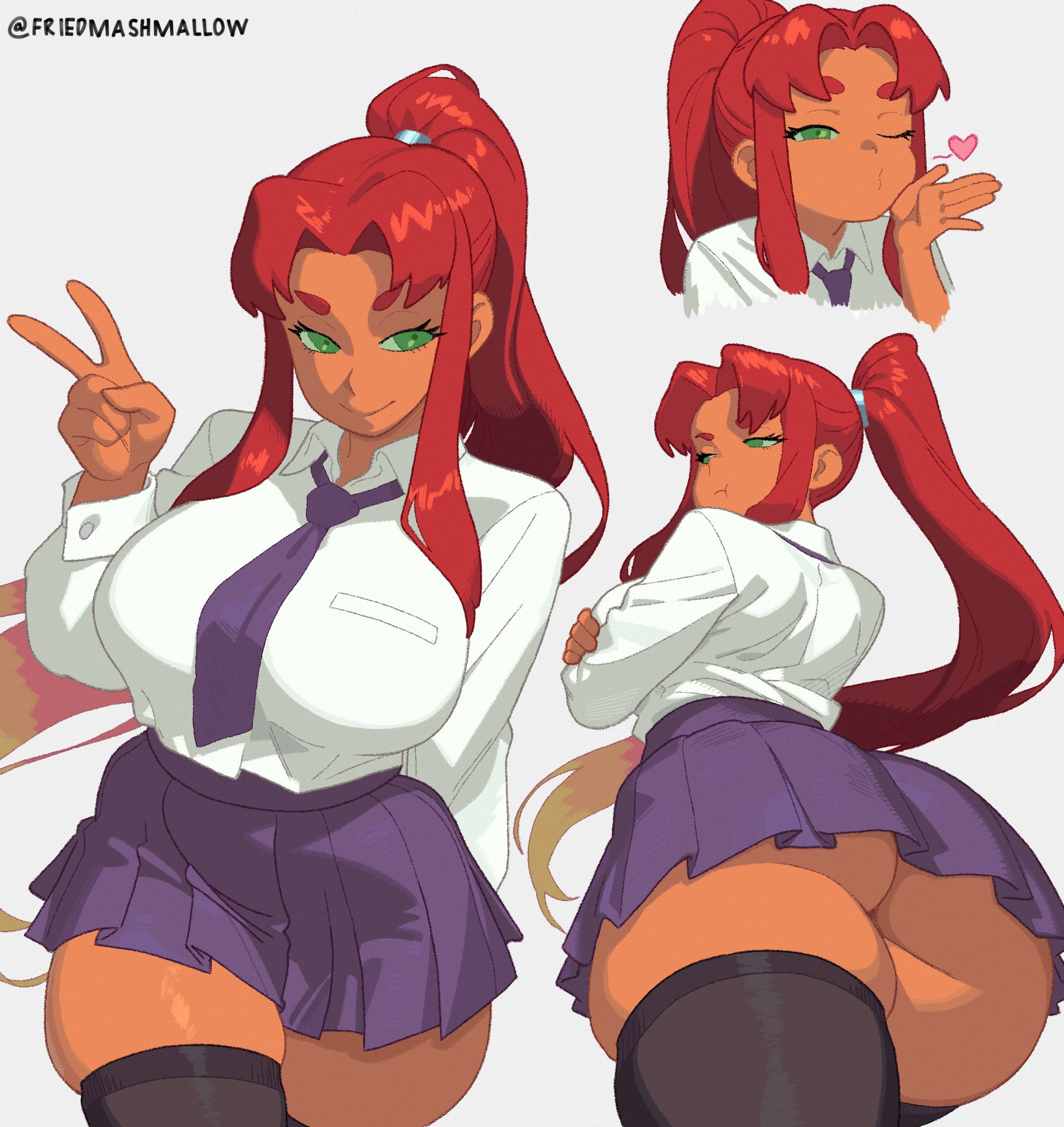 2026, ass, dc comics, different poses, friedmashmallow, looking back, seduction techniques, seductive look, seductive smile, starfire