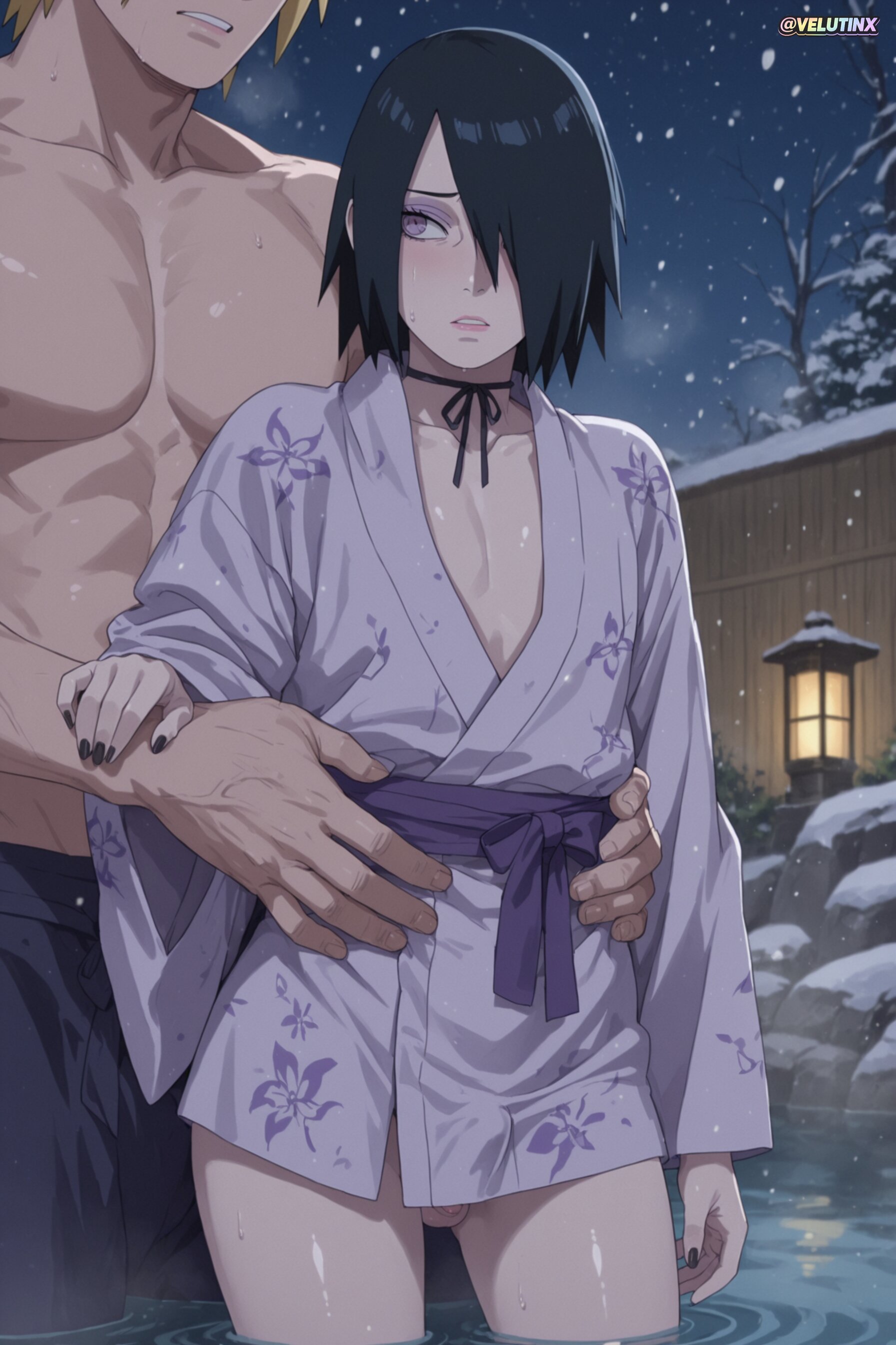 1femboy, 2boys, abs, ai generated, androgynous, arm around waist, ass visible through thighs, bangs, bare pectorals, big ass, big thighs, black choker, black hair, black nails, blonde hair, blush, breath, bubble butt, bulge, choker, clenched teeth, collarbone, cowboy shot, curvaceous, curvaceous ass, curvaceous body, curvaceous figure, curvaceous hips, curvaceous thighs, curvy, curvy body, curvy figure, curvy hips, curvy male, curvy thighs, erection, erection under clothes, fellatio, femboy, femboy dilf, femboy focus, femboysub, feminine body, feminine faced male, feminine male, feminization, fingernails, flaccid, flaccid penis, floral print, hair over one eye, hand on another's hip, head out of frame, heavy breathing, height difference, huge ass, huge hips, japanese clothes, kimono, long fingernails, long sleeves, looking at another, looking at viewer, male focus, male only, male swimwear, mature, mature male, medium hair, multiple boys, muscular, muscular male, nail polish, nails painted, naruto, naruto (series), naruto shippuden, naruto: the last, neck ribbon, nipples, no panties, obi, onsen, open mouth, oral, otoko no ko, outdoors, paid reward available, parted lips, partially submerged, pear shaped, pear-shaped figure, pectorals, penis, plump thighs, purple eyes, purple nails, ribbon, ribbon choker, sash, sasuke uchiha, shiny hair, shiny skin, short hair, short kimono, skindentation, slim waist, solo focus, standing, sweat, sweating, sweaty, sweaty body, teeth, testicles, thick butt, thick hips, thick legs, thick thighs, tiny penis, toned, toned male, topless male, trap, tree, uzumaki naruto, velutinx, visible breath, voluptuous, voluptuous body, voluptuous femboy, voluptuous male, water drop, watermark, wet, wet hair, wet skin, white kimono, wide ass, wide hips, wide sleeves, wide thighs, yaoi, yukata
