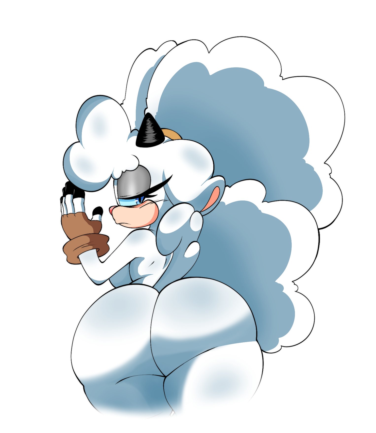 ass, ass focus, bent over, big ass, big balls, big boobies, big booty, big breasts, big titties, blue eyes, bubble ass, bubble butt, busty, croissantloner, curvy, curvy female, diadem, eyelashes, fat ass, fingerless gloves, grey eyeshadow, half-closed eyes, lanolin the sheep, lonercroissant, looking at viewer, naked female, round ass, sega, sheep, sheep girl, sheep horns, sonic (series), sonic the hedgehog (idw), sonic the hedgehog (series), thick, thick ass, thick butt, thick hips, thick legs, wide thighs, wool, wool (fur), wool hair