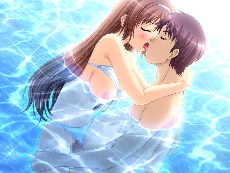 1boy 1girls ayakaze_ryuushou bikini_aside blush breasts brown_hair censored closed_eyes french_kiss game_cg happy_sex kissing large_breasts long_hair love momose_ayumu mosaic_censoring nipples nude ore_wa_kanojo_wo_shinjiteru! penis sex swimsuit swimsuit_aside tongue underwater underwater_sex vaginal_penetration