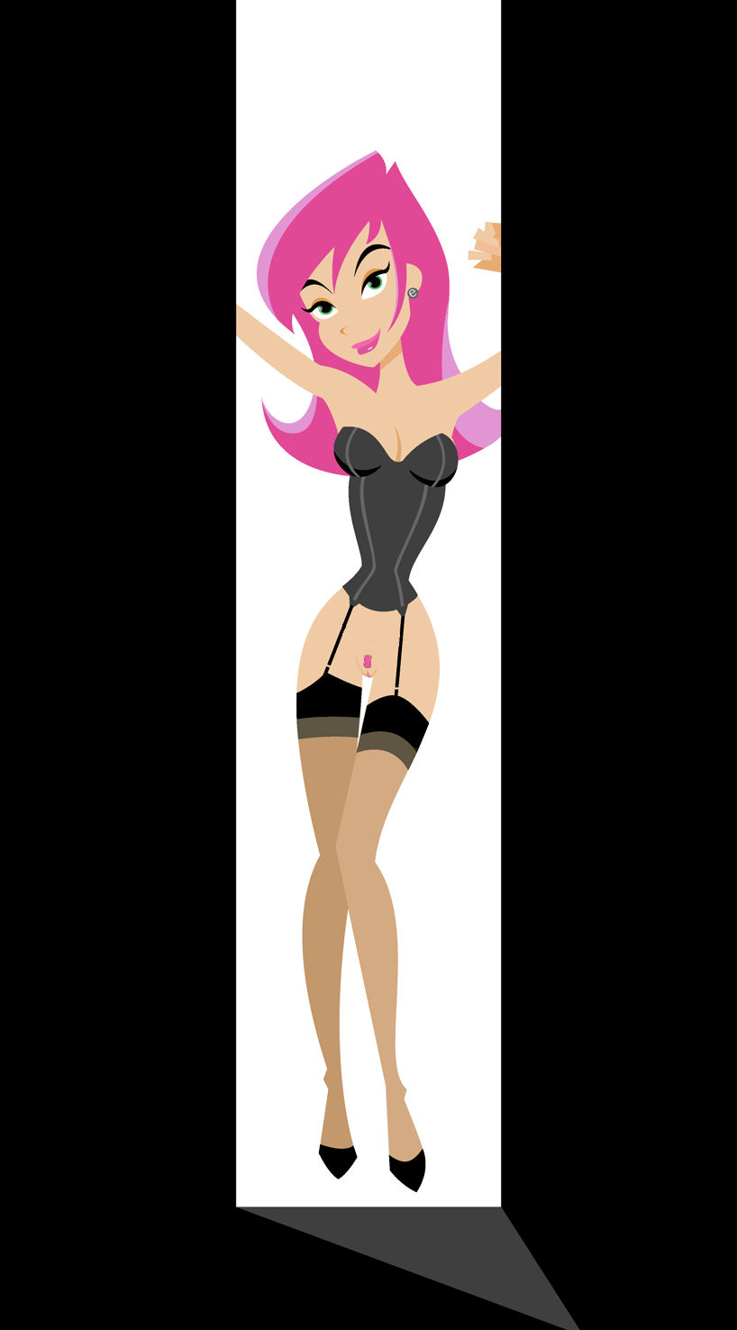 1girls erin_esurance esurance eyeshadow female female_only green_eyes lipstick long_hair makeup mascot pink_hair sftoon solo