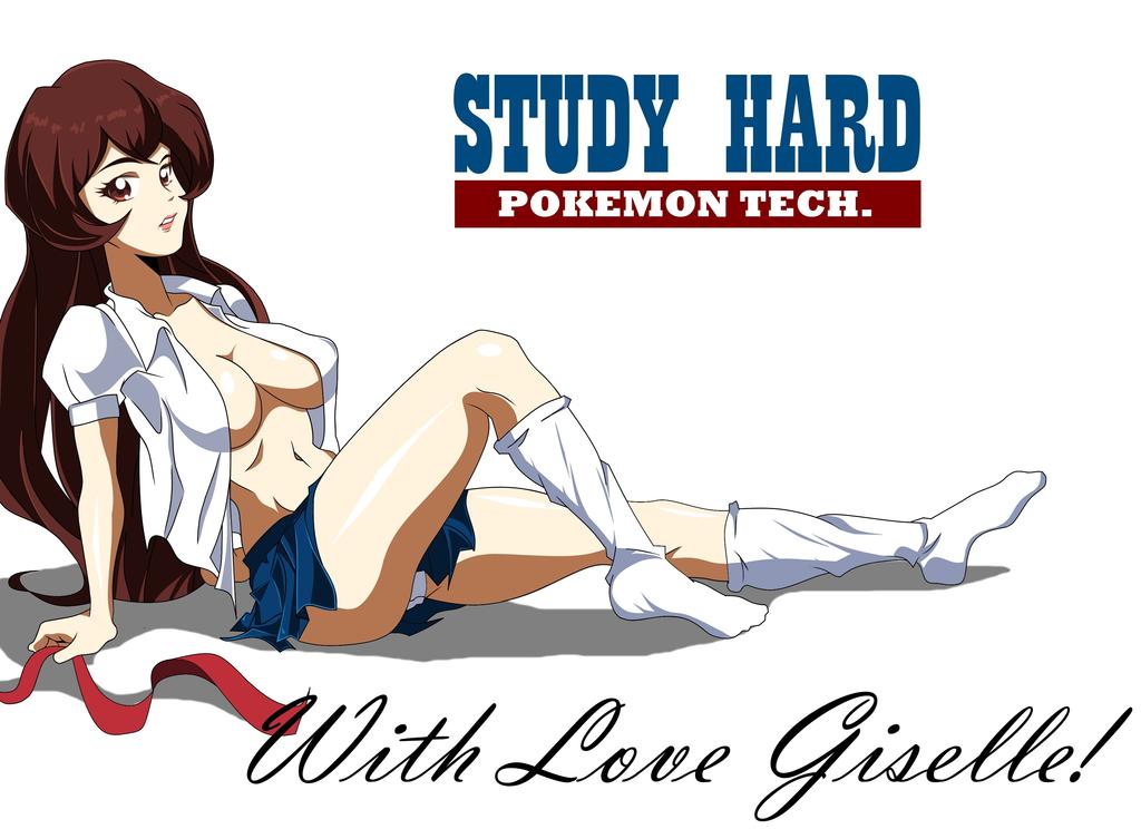 azielarcangel brown_hair giselle_(pokemon) long_hair loose_socks open_shirt pokemon school_uniform skirt