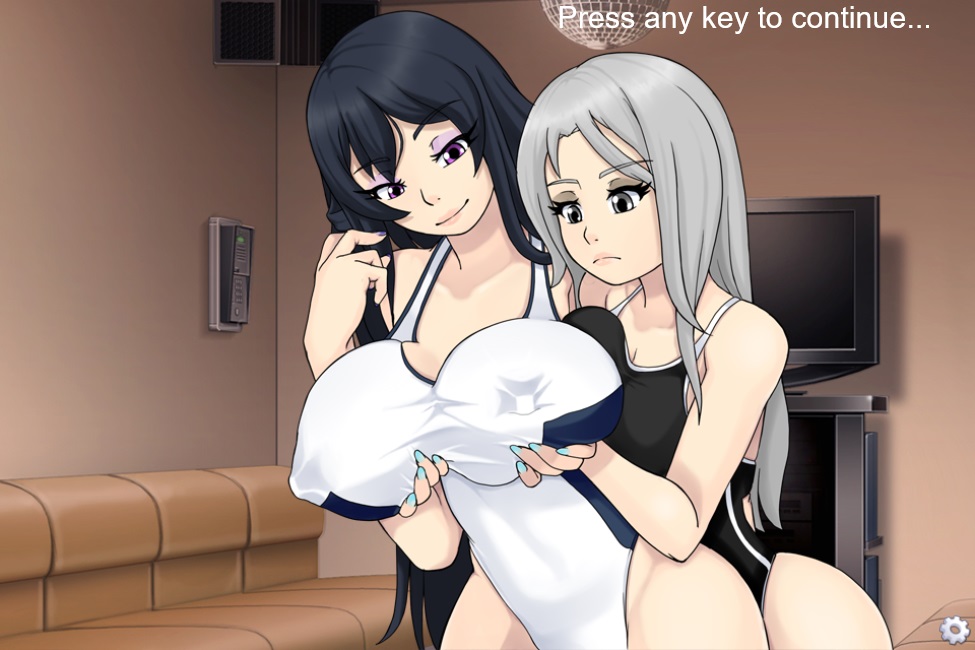 2girls arielle_(umichan) big_breasts black_hair breast_grab breast_hold breast_lift breasts cupping_breasts eyebrows_visible_through_hair female female_focus female_only game_cg huge_breasts indoors inside long_eyelashes long_hair multiple_girls reach_around screencap silver_hair smile spiralvortexplay ttrop umichan umichan_maiko_classroom_havoc_(umch) vortex00 yuri zytra_(umichan)