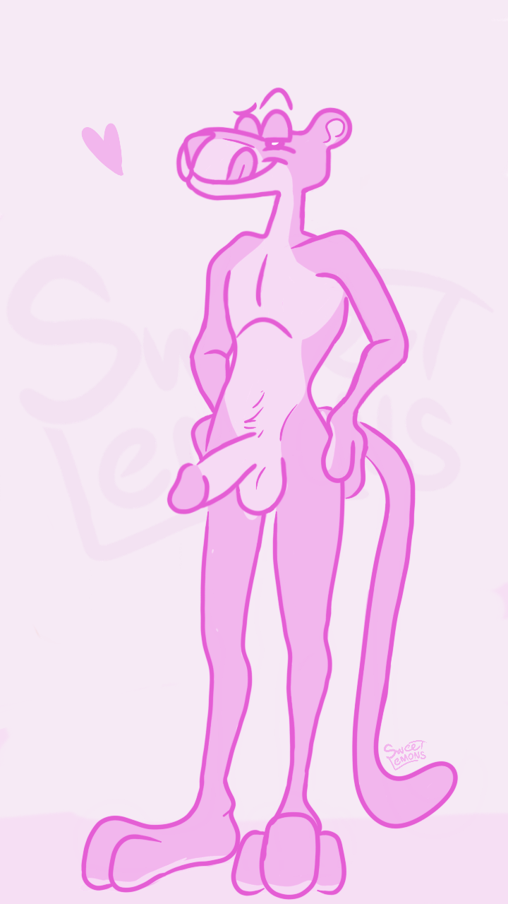 anthro balls bedroom_eyes eyebrows feet felid fingers fur furry genitals hands_on_hips heart hi_res looking_at_viewer male mammal multicolored_body multicolored_fur narrowed_eyes pantherine paws penis pink_body pink_fur pink_nose pink_panther pink_panther_(series) pink_penis pink_tongue pose presenting presenting_balls presenting_penis seductive simple_background smile smiling_at_viewer solo solo_focus standing sweet.lemons toes tongue tongue_out