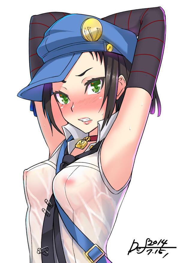 1girls 2014 artist_name artist_signature atlus blush breasts choker def green_eyes hat long_gloves marie_(persona_4) nipples persona persona_4 persona_4_the_golden tagme wet wet_shirt