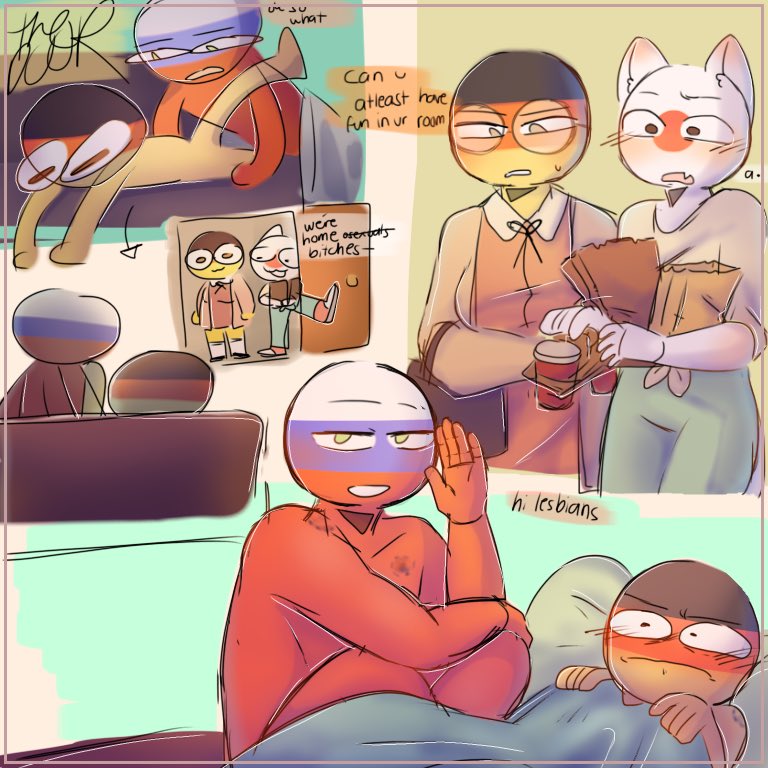artist_request bedroom cat_ears comic couch countryhumans door fishy_sun gay germany germany_(countryhumans) grocery_bag house japan japan_(countryhumans) male rusger russia russia_(countryhumans) stickman