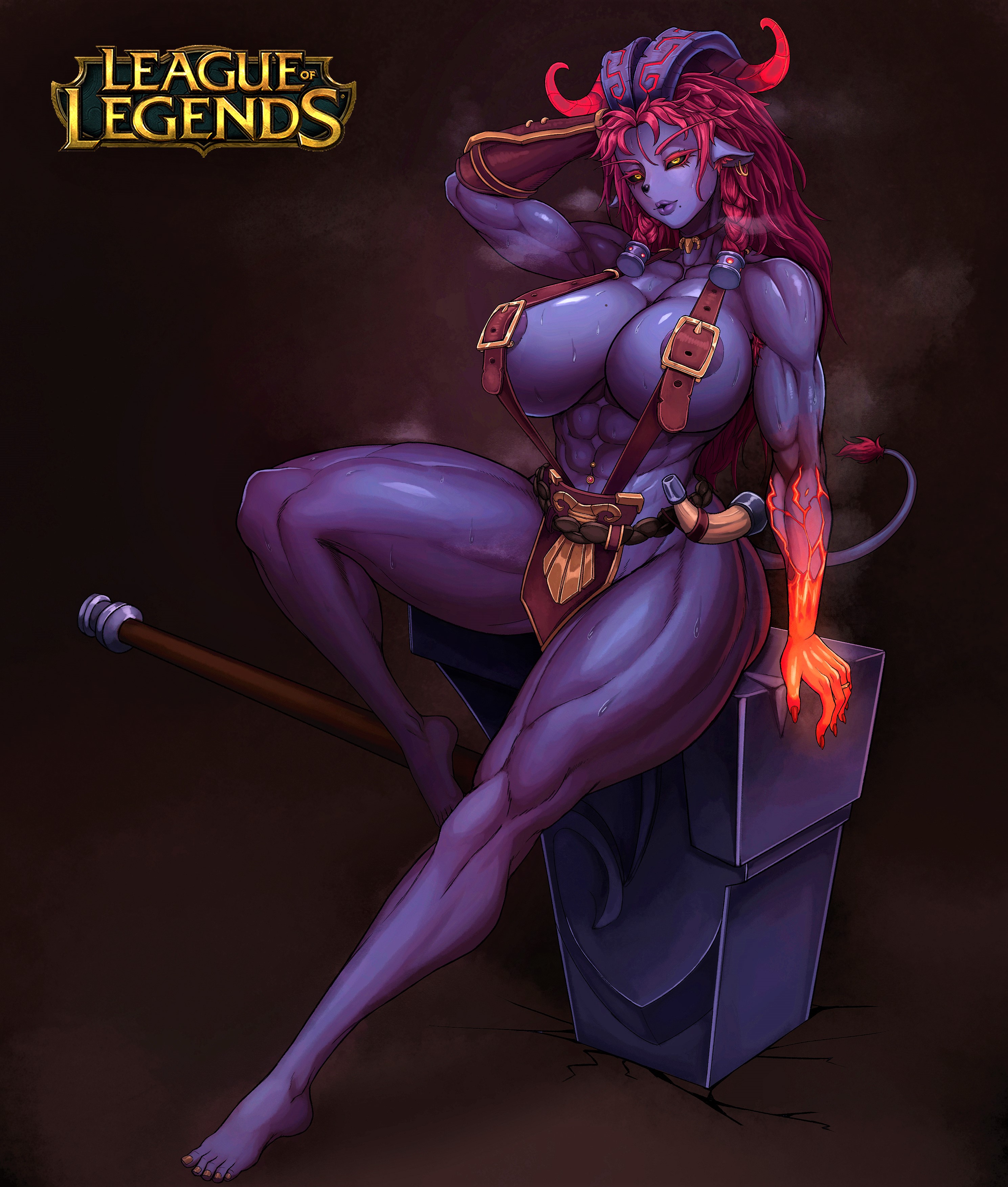 1girls, bimbo, breasts, female, genderswap, huge breasts, kingbang, league of legends, ornn, riot games, rule 63, solo, tagme