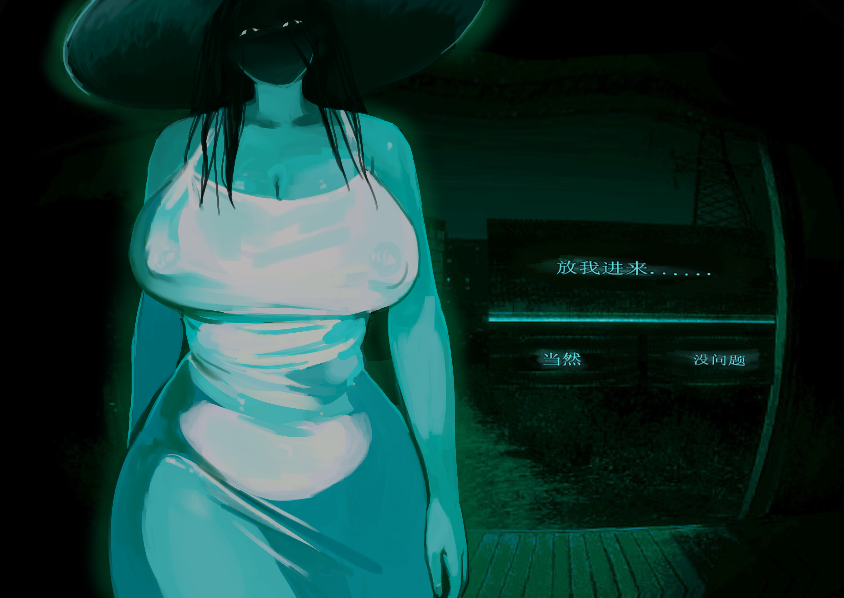 belly, big breasts, black eyes, black hair, breasts, child bearing hips, chubby, chubby female, creepy, dress, face shadow, giant breasts, hasshaku-sama, hat, horror, legend, long hair, massive breasts, mature female, miaojiangyou, milf, monster girl, nightmare waifu, nipples, nipples visible through clothing, no bra, no, i'm not a human, no, i'm not a human (meme), pale skin, pale-skinned female, panties, public domain, sun hat, thick, thick hips, thick legs, thick thighs, urban legend, white body, white dress, white panties, white skin