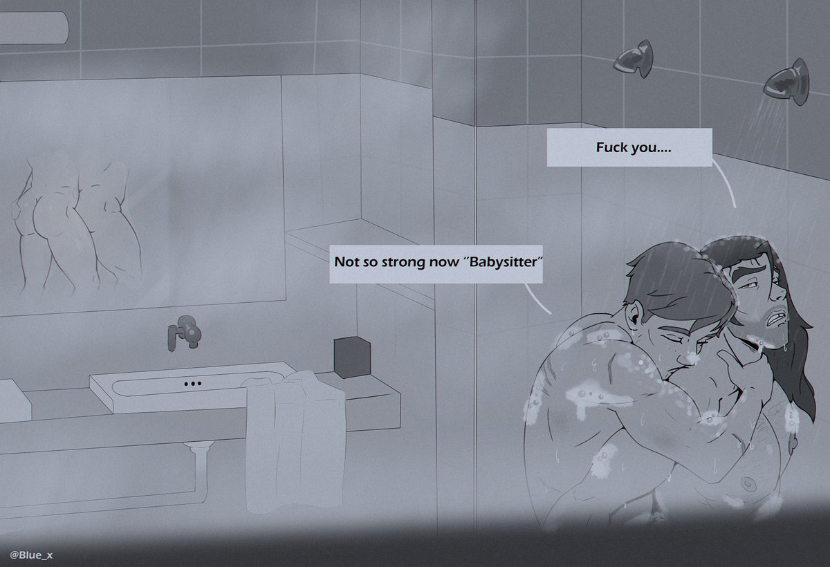anal, anal sex, ass, blue 9647, butt, dispatch (game), flambae, gay, implied anal, implied penetration, implied sex, male, male only, mirror, mirror reflection, no visible genitalia, robert robertson, shower, standing sex, yaoi