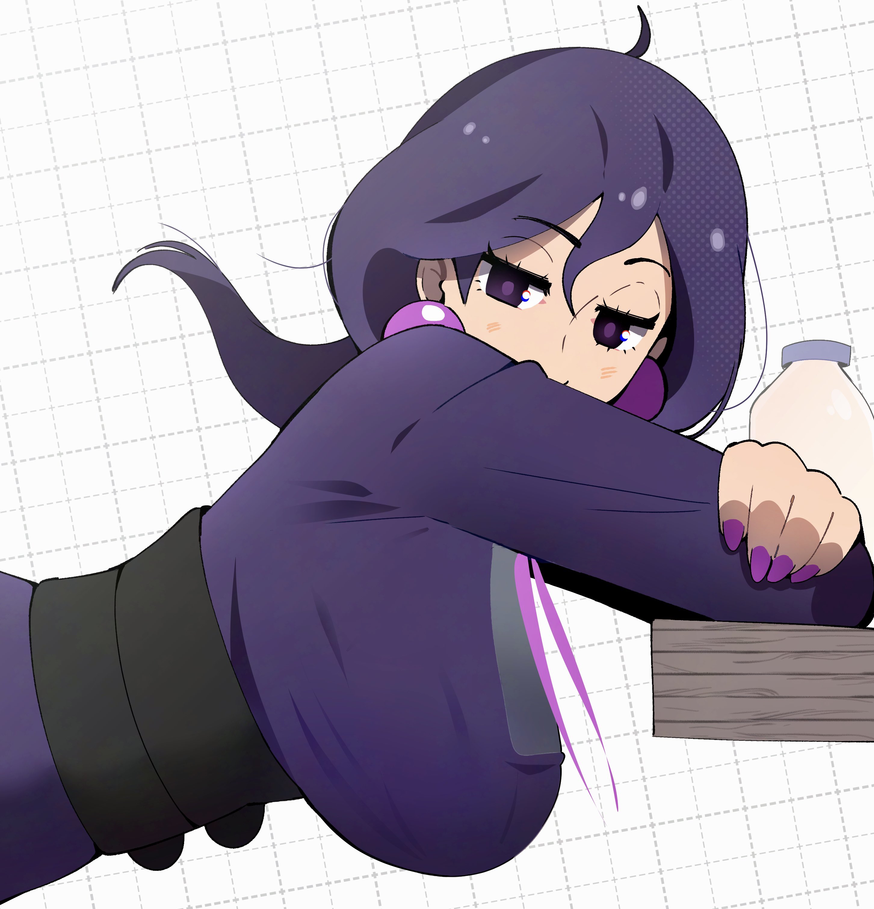 1girls, ahoge, big breasts, breasts, dress, earrings, female, female only, game freak, gamefreak, gjh 1, hex maniac, hex maniac (pokemon legends: z-a), long hair, looking at viewer, nail polish, nintendo, occult maniac, occult maniac (pokemon legends: z-a), occult maniac (pokemon), occult maniac (z-a), pokemon, pokemon legends: z-a, purple eyes, purple hair, purple nails, solo, tagme