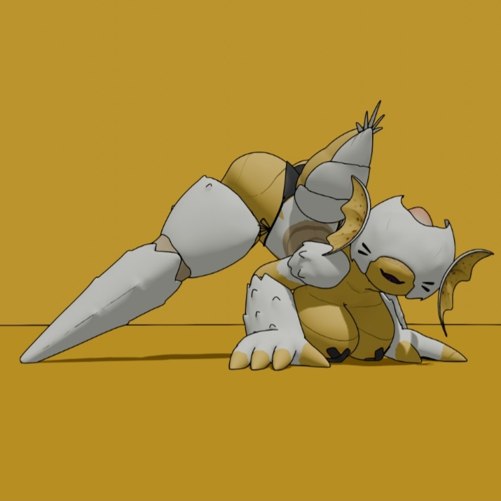 3d, ass up, female, helldivers, hunter (helldivers), hunter-chan (arzyparzy), looking at viewer, on all fours, terminid, white fur, yellow background, yellow body