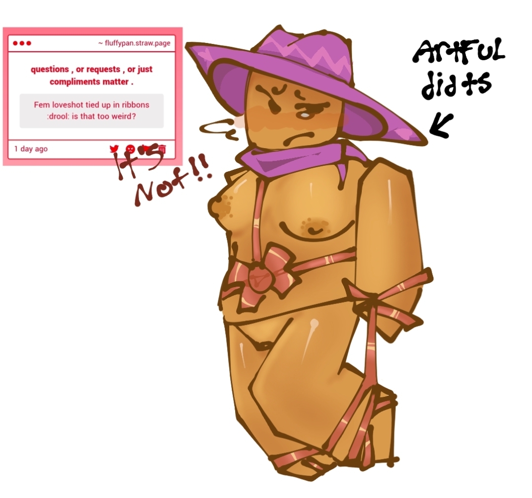 1girls, areolae, big breasts, big nipples, blocky body, bondage, breasts, civilian (die of death), dark-skinned female, die of death (roblox), fluffypan, hat, loveshot (die of death), nipples, nude, pussy, request, revenge, ribbon, roblox, roblox game, robloxian, self upload, standing, strawpage request, sweat, tear, thighs, tied up