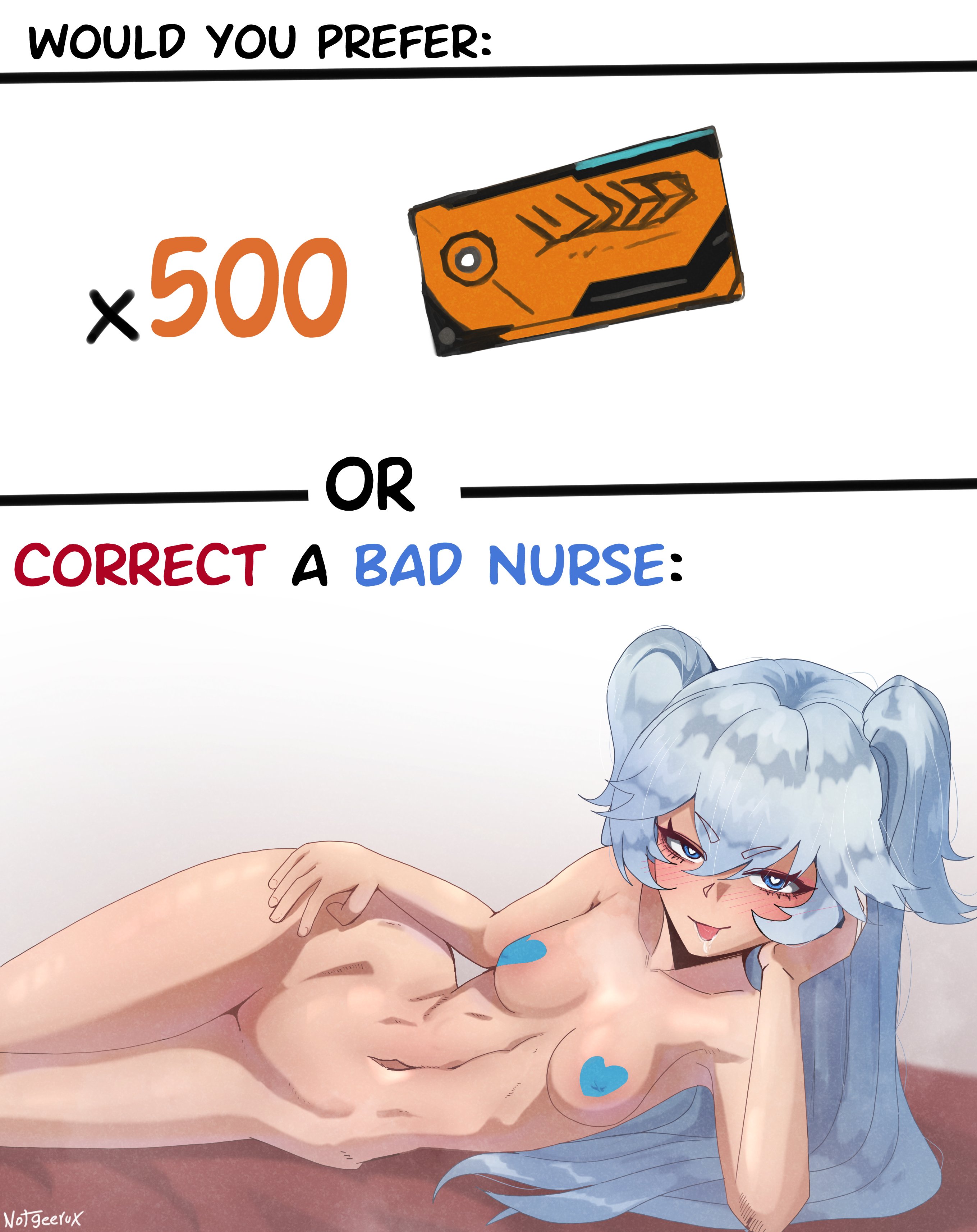 1girls, blue eyes, blue hair, blush, bottomless, breasts, covered nipples, drooling, english text, feet out of frame, female, female only, florence (girls' frontline 2), geerux, girls' frontline, girls' frontline 2: exilium, groin, heart-shaped pupils, laying down, laying on side, legs together, long hair, looking at viewer, lying down, lying on side, naked, navel, nude, pa-15 (girls' frontline), pasties, reclining, small breasts, text, tongue, tongue out, topless, twintails