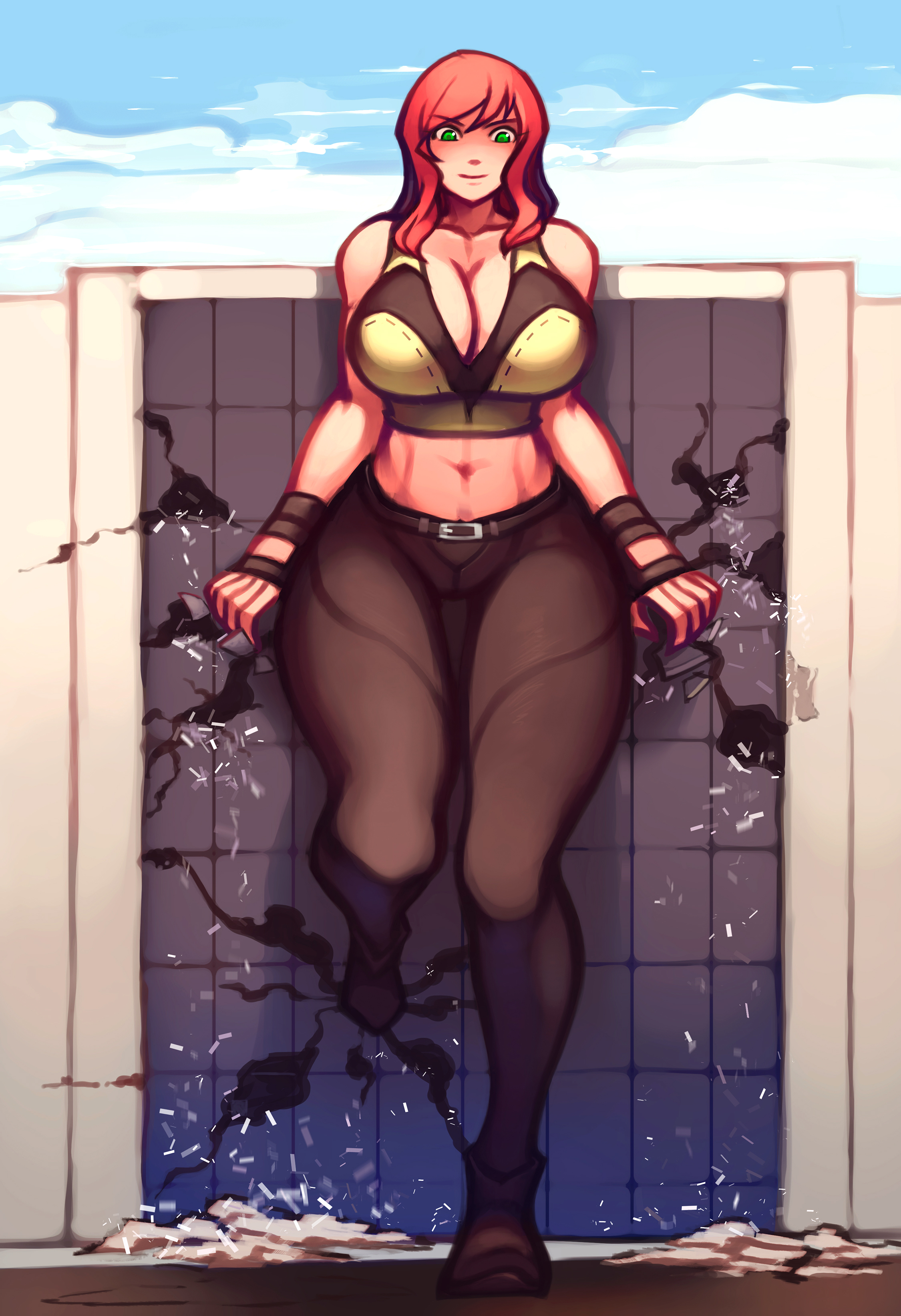 1girls, bare midriff, bare shoulders, big breasts, breasts, cleavage, commission, female, female only, gareit0, giant-girl, giantess, green eyes, marvel, marvel comics, mary jane watson, red hair, redhead, solo, solo female, spider-man (series), superheroine, tagme, tank top, thick, thick thighs, thighs, tight clothing, wide hips