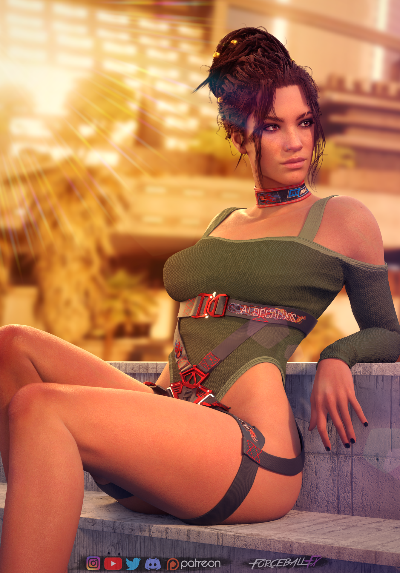 1girls, 3d, blender, breasts, cyberpunk 2077, female, female only, forceballfx, panam palmer, solo, thick thighs, wide hips
