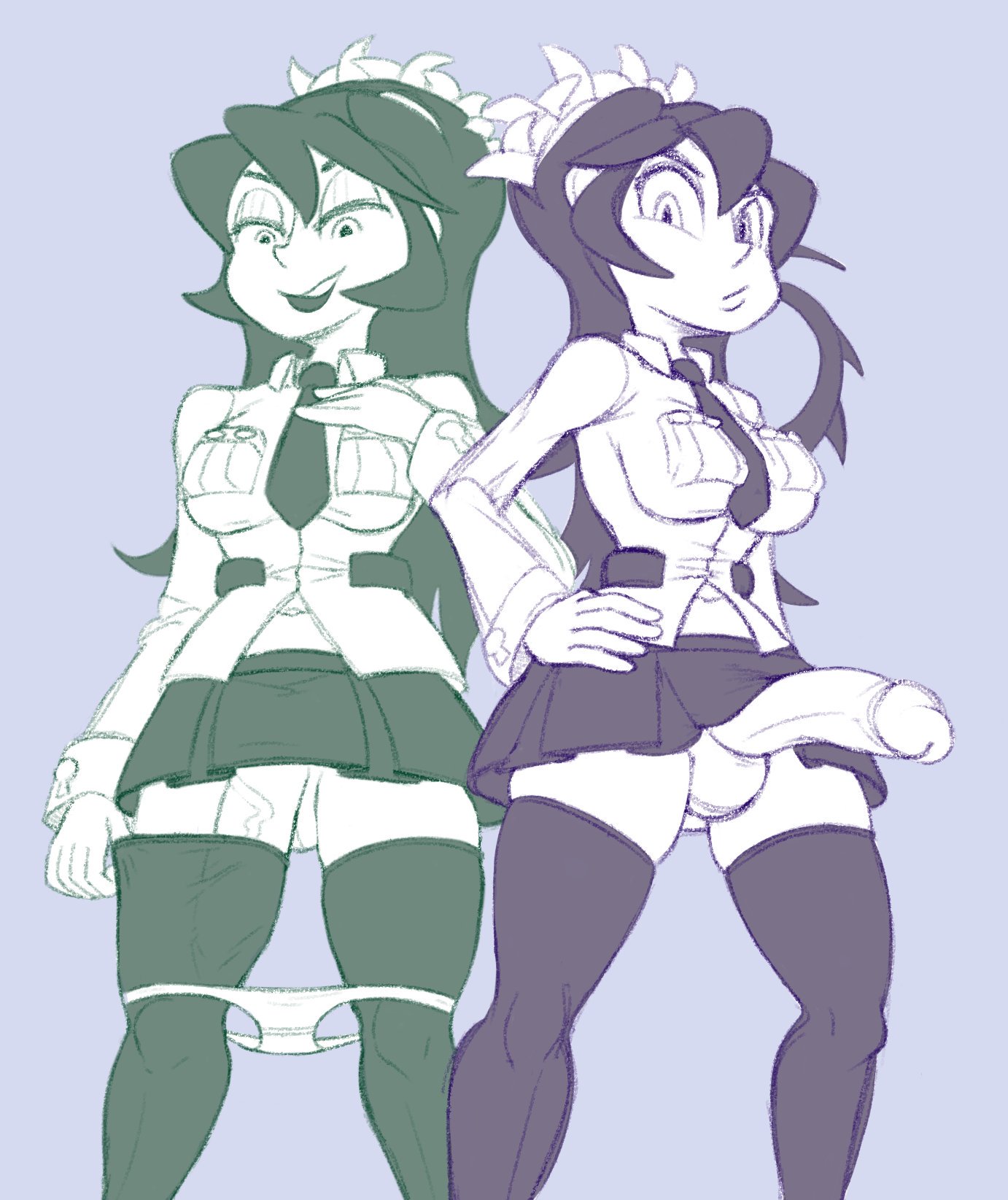 2futas, clone, erection, filia (skullgirls), fukua (skullgirls), futa only, futanari, intersex, lab zero games, penis, penis in thighhighs, rolld6toporn, samson (skullgirls), school uniform, shamone (skullgirls), skullgirls, stockings, thighhighs
