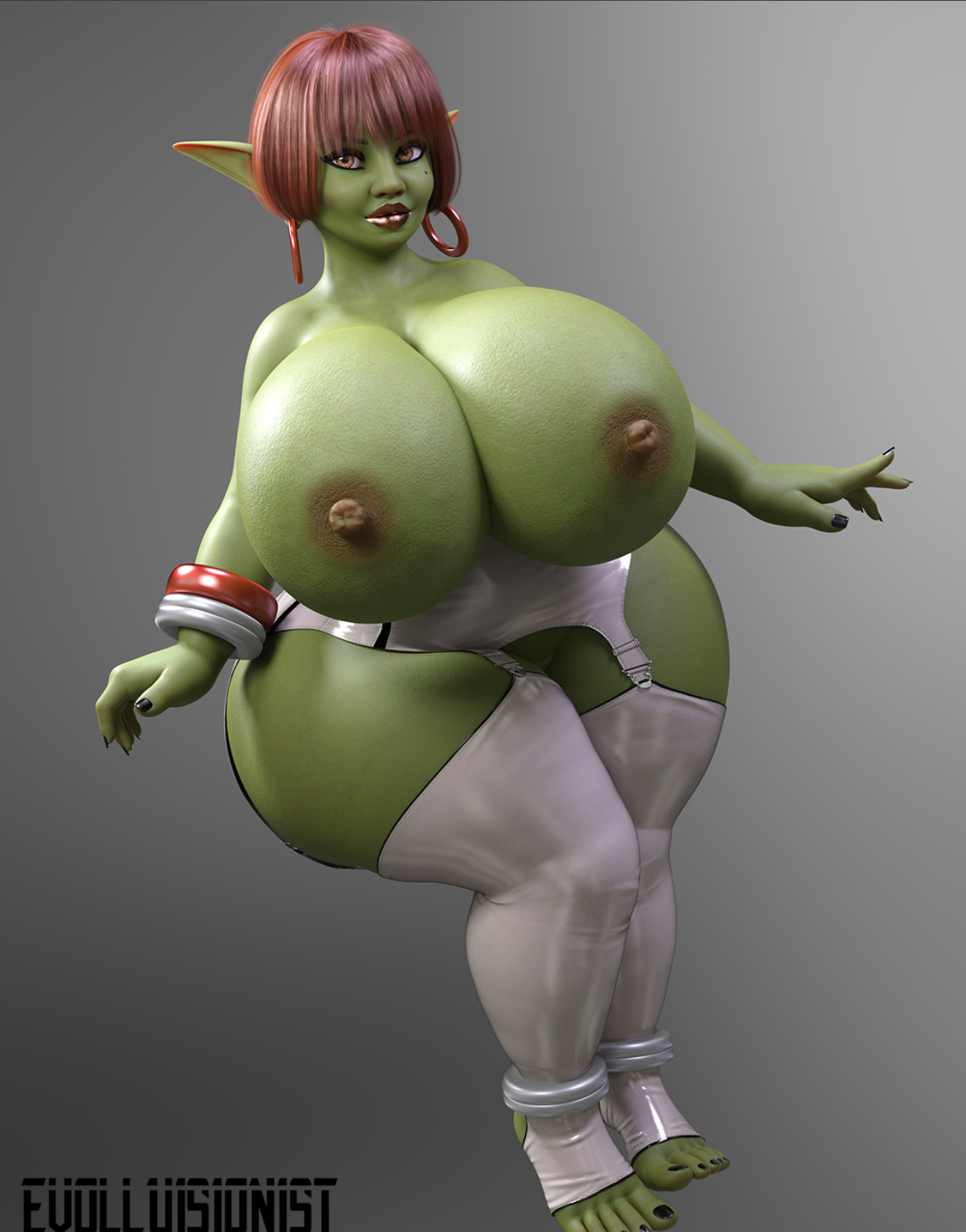 1girls, 3d, ass, breasts, evolluisionist, female, gigantic ass, gigantic breasts, goblin, goblin female, green skin, huge ass, huge breasts, hyper, hyper ass, hyper bimbo, looking at viewer, nipples, shortstack, solo, thick thighs, wide hips