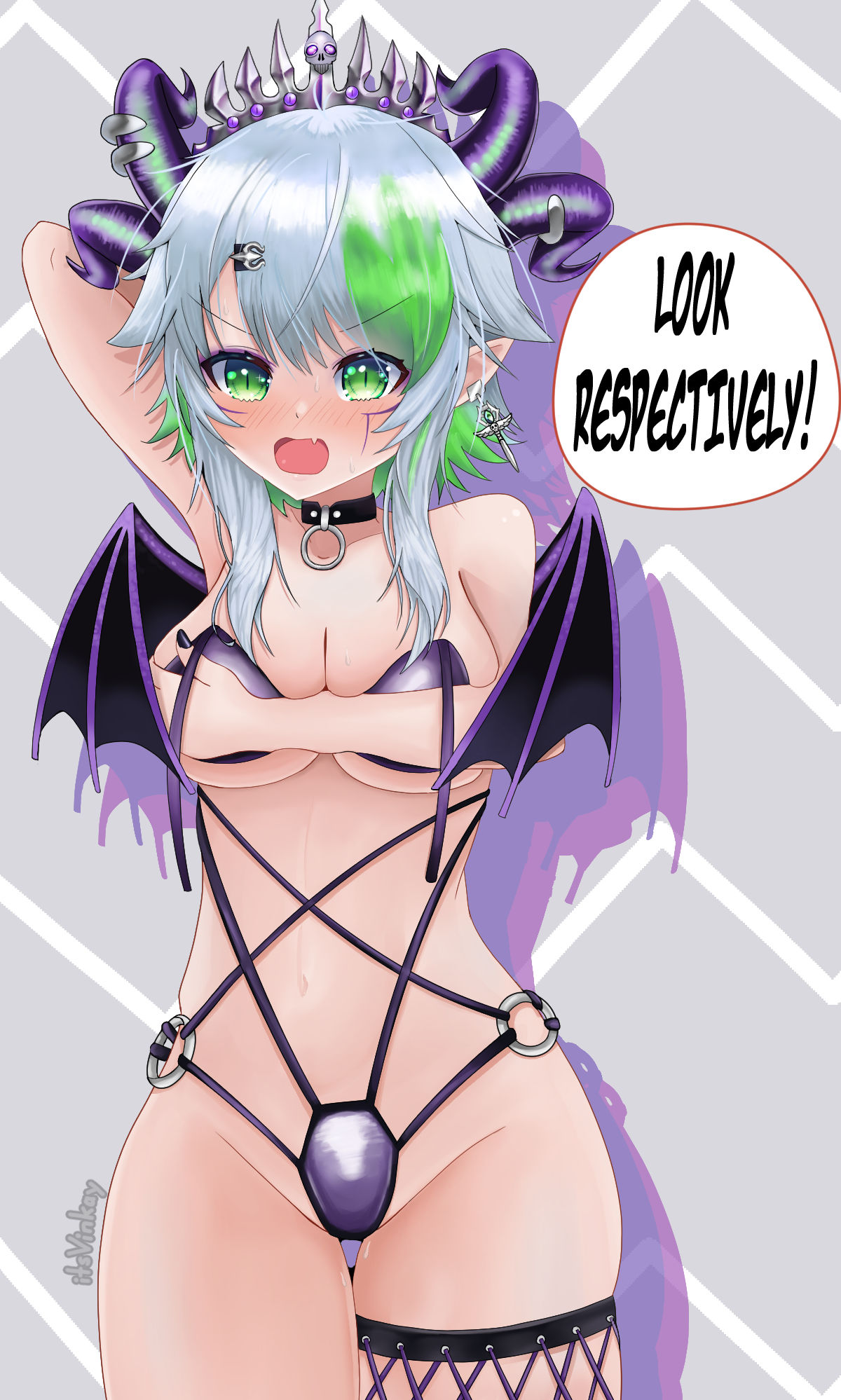 bra, crown, froot, goth, horns, itsvinkay, lich, panties, tights, virtual youtuber, vshojo, wings