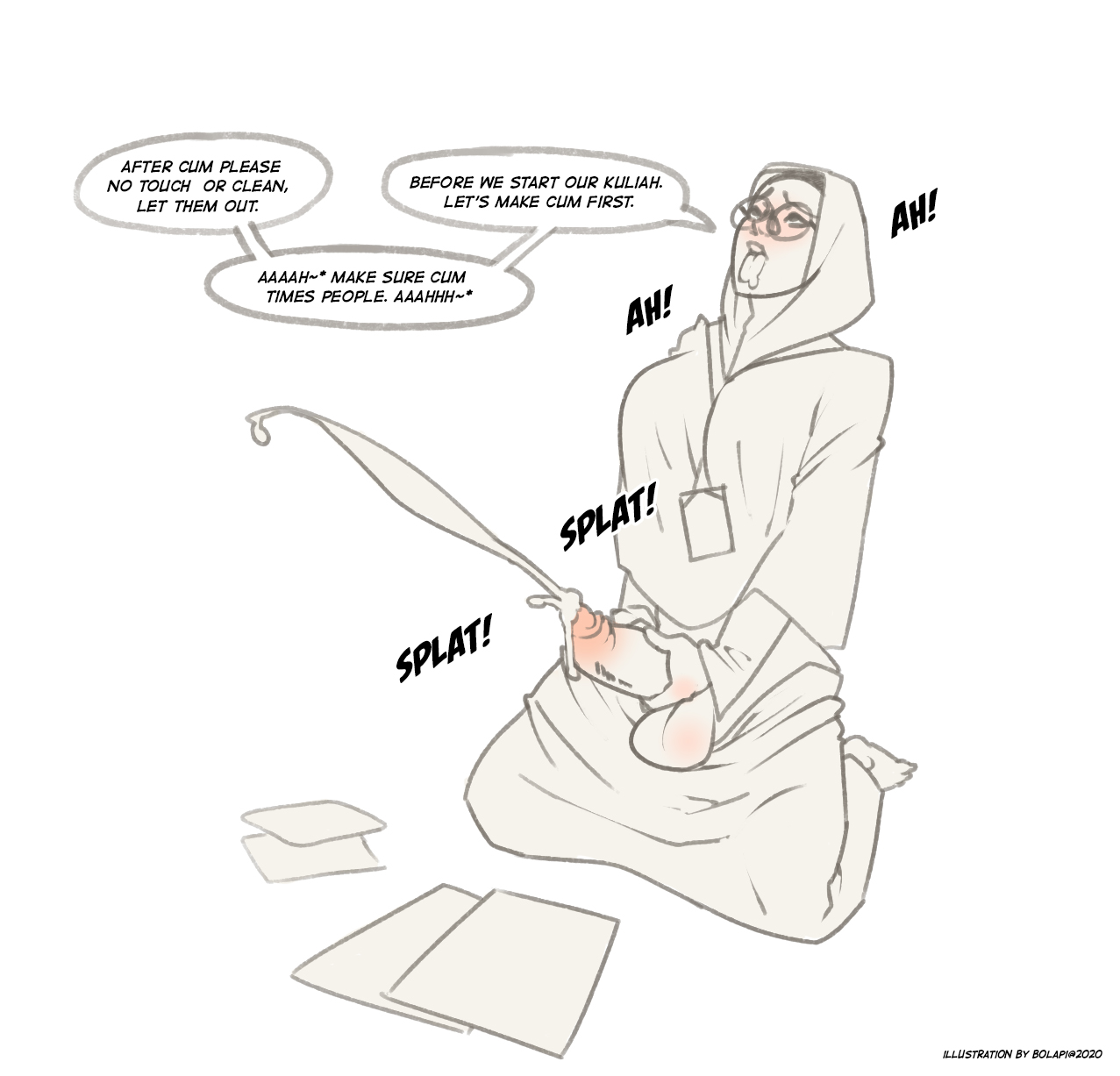 1futa, big penis, bolapistarize, ejaculation, futanari, hijab, hijab futa, intersex, monochrome, muslim futa, penis