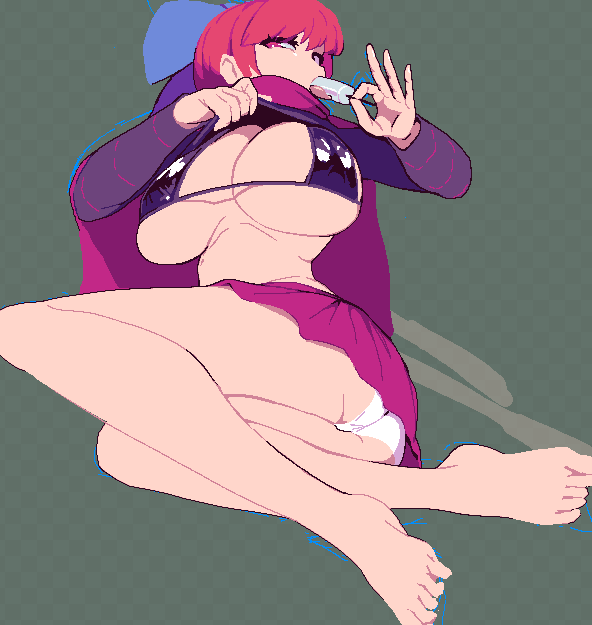 1girl, 1girls, ass, barefoot, big ass, big breasts, big butt, bikini, bikini under clothes, black bikini, black clothing, black shirt, blowjob, blowjob face, blowjob gesture, bow, breasts, breasts out, butt, cleavage, cloak, clothes lift, clothes pull, fellatio, fellatio face, fellatio gesture, food, food in mouth, full body, full cleavage, fully clothed, hair bow, hair ribbon, half-closed eyes, hips wider than shoulders, huge breasts, ice cream, inviting, inviting to sex, large ass, large breasts, large butt, licking, licking popsicle, lifted by self, lifting, lifting shirt, long sleeves, looking at viewer, micro bikini, miniskirt, open clothes, open shirt, oral gesture, oral invitation, panties, pantyshot, pixai, pixel art, pleated skirt, popsicle, popsicle in mouth, pulling clothing, pulling own clothes, red eyes, red hair, red skirt, ribbon, sekibanki, sexually suggestive, shirt, shirt lift, shirt pull, short hair, sideboob, sitting, skindentation, solo, solo female, solo focus, squish, squished breasts, swimsuit, swimsuit under clothes, swimwear, tease, teasing, teasing viewer, thick thighs, thigh, tongue, tongue out, touhou, underboob, underwear, white panties, white pupils, wide hips, wide thighs, yado taityou, yokozuwari