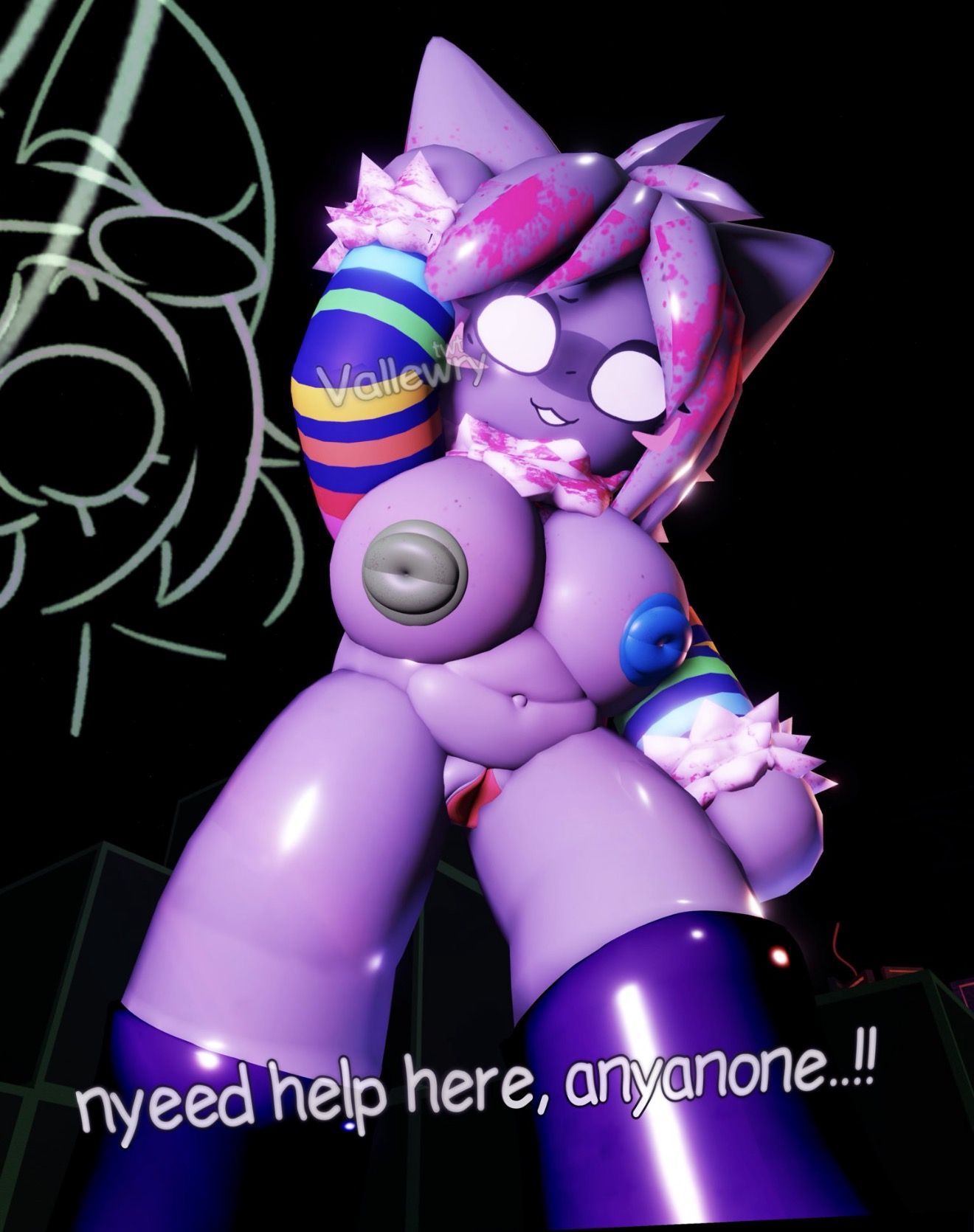 3d, blood on face, boobs, boobs out, colored nipples, looking at viewer, looking down, nervous, nyan (pursuitcore), nyan cat, poptart, pursuitcore, roblox, roblox game, robloxian, self upload, tagme, tagme (artist), thigh socks