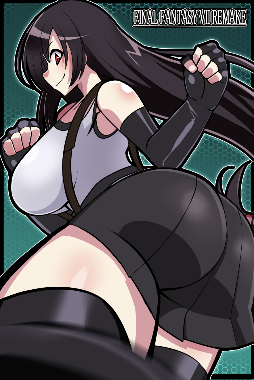 ass blush breasts butt dark_hair final_fantasy final_fantasy_vii final_fantasy_vii_remake iriomote_umineko long_hair skirt source_request tagme thick_ass tifa_lockhart