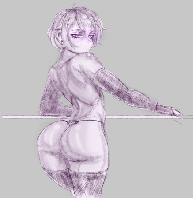 1girls alter_belt big_ass black_gloves black_socks female female_only fnafhs fnafhsrule34 gloves large_ass looking_at_viewer puppet_(fnafhs) purple_hair sketch small_breasts smiling_at_viewer socks thick_ass thick_hips thick_socks thick_thighs thong white_hair