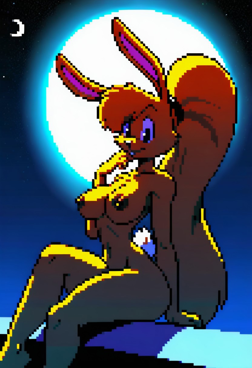 ai_generated female furry jazz_jackrabbit_(series) lori_jackrabbit moon pixel_art