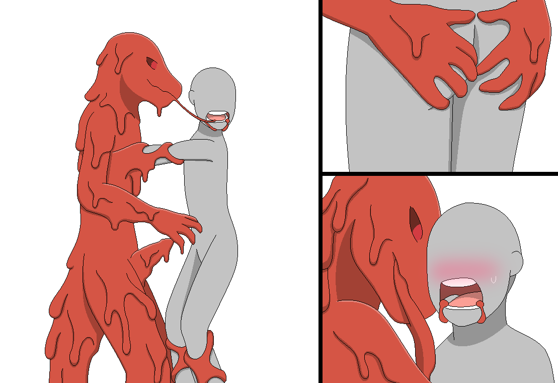 anthro blush bodily_fluids dragon faceless_character faceless_human featureless_crotch fg2000 forced genitals goo_creature hand_on_butt human looking_at_another male male/male mammal mythological_creature mythological_scalie mythology open_mouth penis rape red_body restrained saliva saliva_string scalie transformation