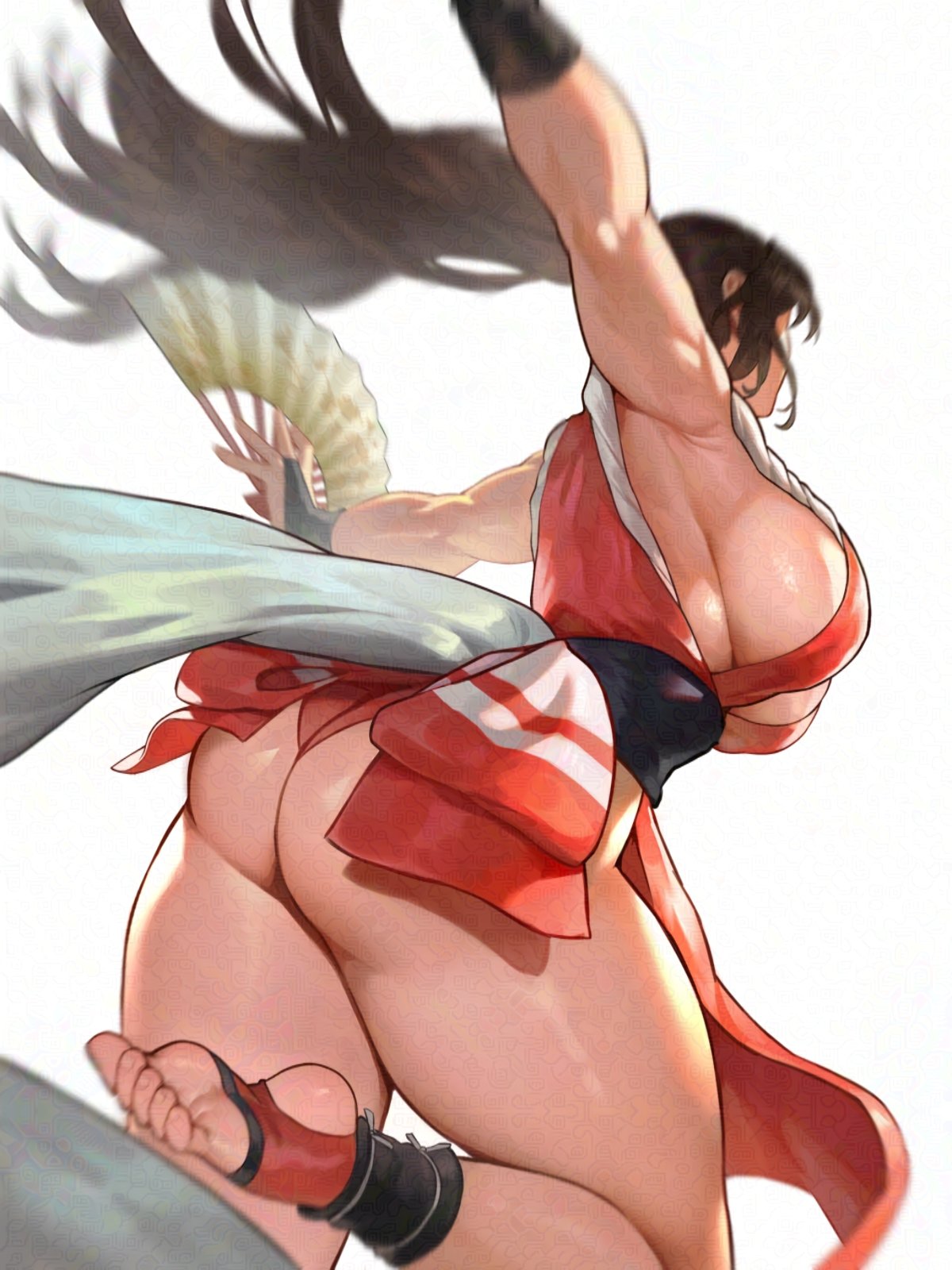 1girls, backboob, big breasts, breasts, brown hair, brunette hair, busty, fatal fury, feet, female, female only, huge breasts, king of fighters, large breasts, light skin, light-skinned female, mai shiranui, ninja, ninja girl, shamelessfroggy, shinobi, snk, thick, thick thighs