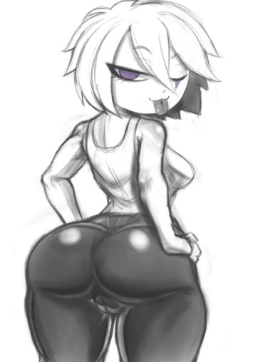 1girls alter_belt ass_focus big_ass breasts bubble_ass bubble_butt clothing female female_focus fhs flirting flirting_with_viewer fnafhs fnafhsrule34 half-closed_eyes leggings looking_at_viewer looking_back puppet_(fnafhs) purple_eyes short_hair sketch small_breasts sports_uniform teenage_girl teenager thick_ass thick_hips thick_legs thick_thighs tongue tongue_out visible_pussy white_hair