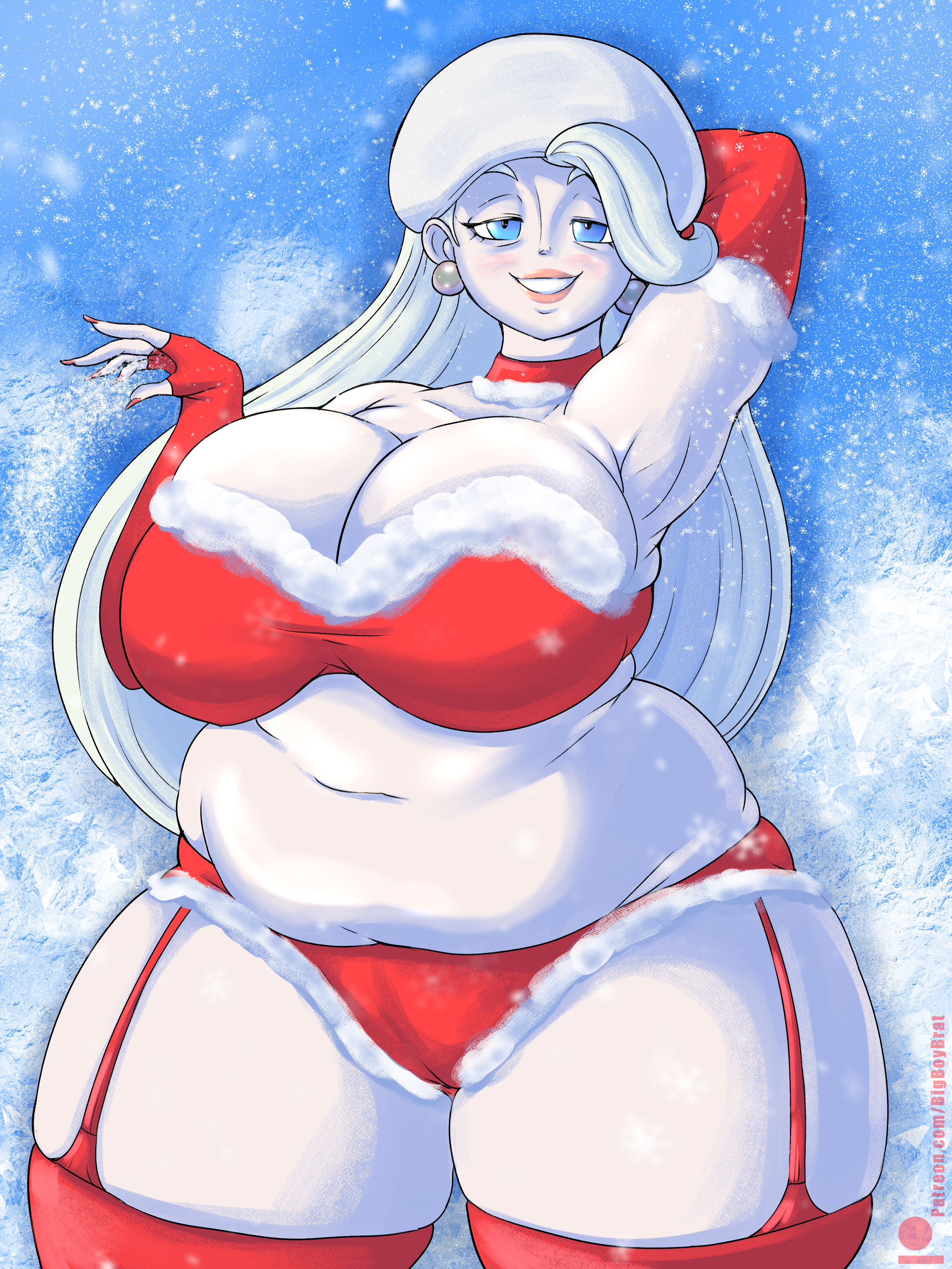 1girls, alternate version available, armpits, big breasts, bikini, blue eyes, christmas, christmas clothing, christmas lingerie, christmas outfit, chubby, chubby female, female, female focus, female only, gilf, light skin, light-skinned female, looking at viewer, melony (pokemon), milf, png, pokemon, santa hat, teenagebratwurst, thick thighs, voluptuous, voluptuous female, wide hips