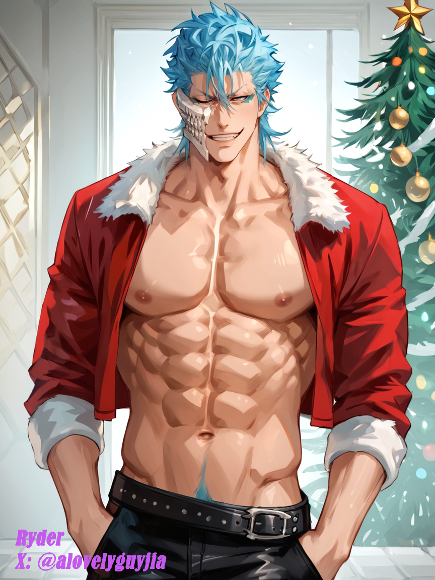 ai_generated bara bleach bleach:_the_thousand-year_blood_war gay grimmjow_jaegerjaquez male male_only muscular muscular_male penis ryderonfire solo yaoi