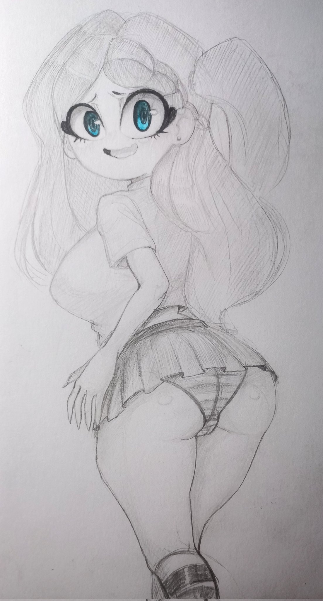 1girls alter_belt ass_focus big_ass big_breasts blonde_female blonde_hair blonde_hair_female blue_eyes female female_focus female_only fhs fnafhs fnafhsrule34 large_breasts looking_at_viewer looking_back monochrome nervous nervous_smile panties school_uniform schoolgirl sketch smile smiling_at_viewer socks striped_panties teenage_girl teenager thick_ass thick_hips thick_thighs traditional_art traditional_drawing_(artwork) traditional_media traditional_media_(artwork)