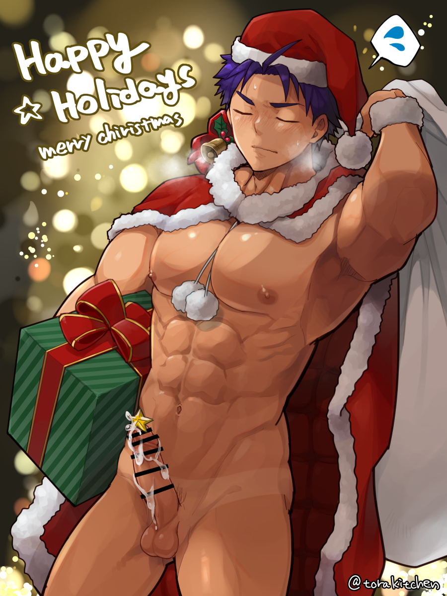 1boy abs after_orgasm armpits arms_up bag balls bell between_breasts big_areola big_breasts big_penis cape cape_only censor_bar censored censored_penis christmas christmas_clothing christmas_hat christmas_headwear christmas_outfit christmas_present closed_eyes completely_nude cum cum_drip cum_leaking cum_on_penis cum_on_self cum_string cumshot ebitendon erection foreskin_folds frenulum frown gift gift_bag gift_box half-closed_eyes happy_holidays hat_only hi_res holding_object lots_of_cum male male_breasts male_only male_penetrated manly mature_male merry_christmas mistletoe muscles muscular muscular_arms muscular_legs muscular_male muscular_thighs navel object_between_breasts oppai original_character pecs penis pom_poms pubic_hair purple_hair red_clothing sack santa_costume santa_hat semen short_hair six_pack solo standing star steam steamy_breath sweat sweatdrop tan_body tanline testicles thick_arms thick_cum torakichi_(ebitendon) torakitchen urethral urethral_insertion urethral_penetration urethral_plug v-shaped_eyebrows wristband