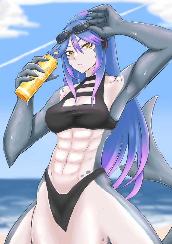 breasts mako_(monster_girl_island) monster_girl monster_girl_island shark shark_girl shark_humanoid shark_tail