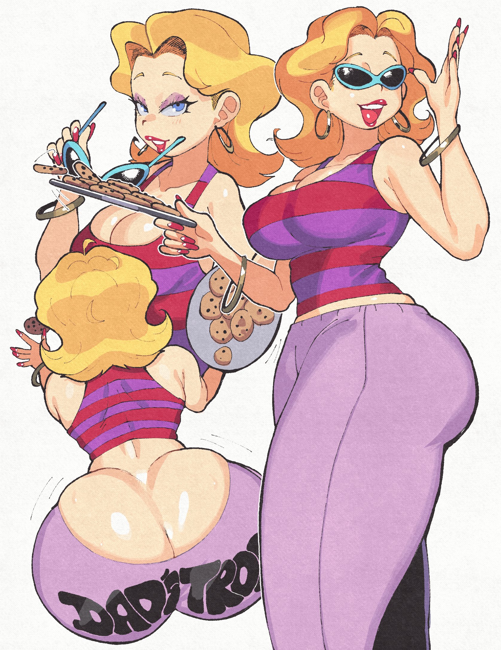 1girls, ass, ass cleavage, ass crack, big ass, big breasts, blonde hair, bottomwear, bottomwear halfway down, breasts, bubble butt, butt cleavage, butt crack, cartoon network, cleavage, dexter's laboratory, fat ass, hips, hoop earrings, huge ass, inkerton-kun, inkuusan, leggings, mature female, milf, neighbor lady, red nails, solo female, sunglasses, thighs, tinted eyewear