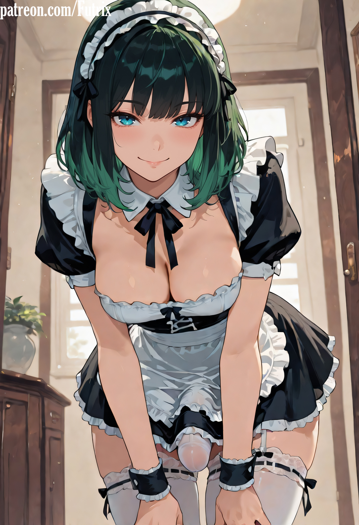 1futa, ai generated, big ass, big breasts, big dick, dick, dickgirl, erection, feet, futa only, futanari, futrix, hi res, highres, maid uniform, naked, nude, original character, perineum, showing off, striptease, teasing, thick ass, thick thighs