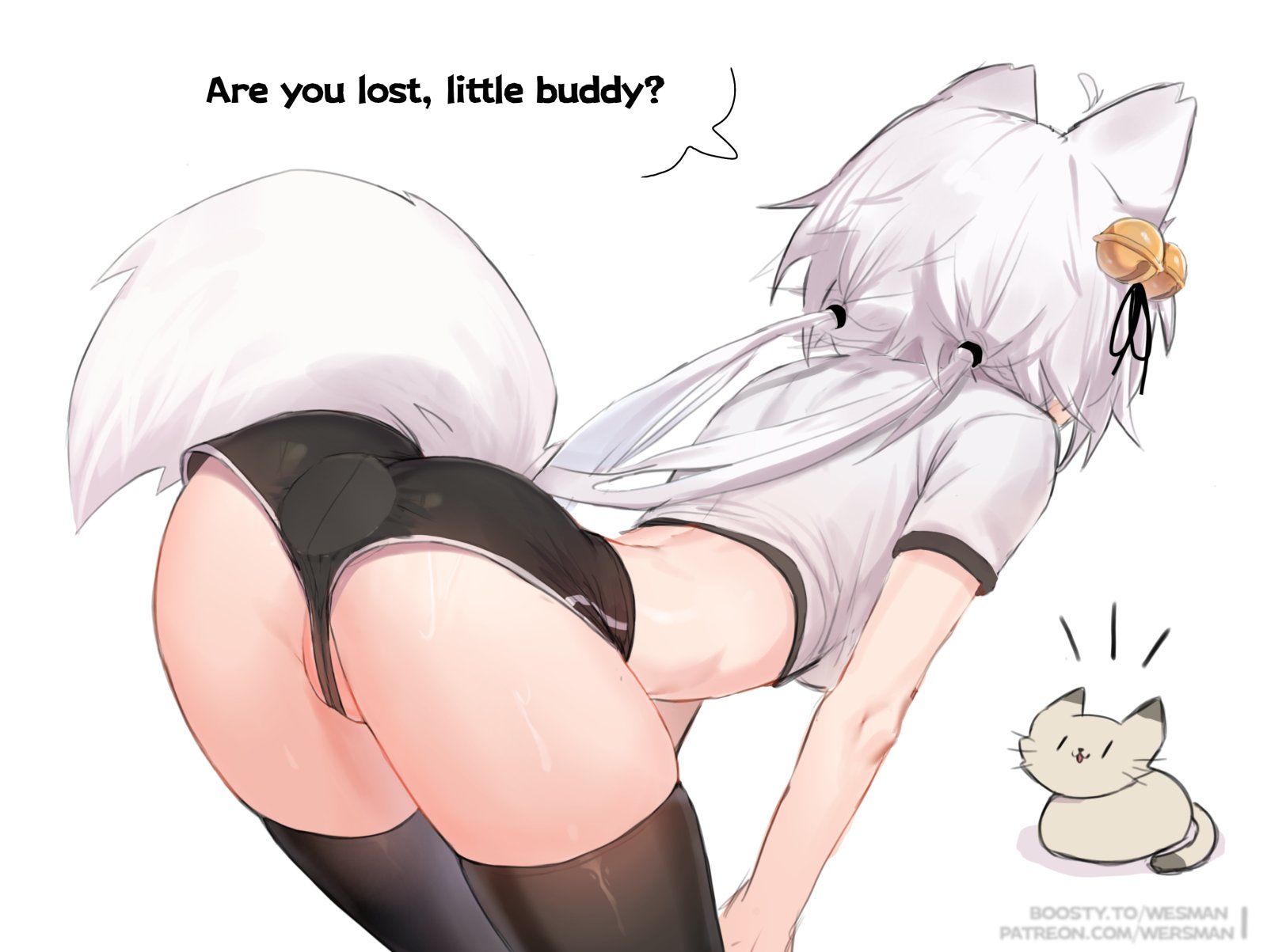 anal, animal ears, ass, ass focus, back, bell, bent over, black thighhighs, cameltoe, cat ears, dildo, dildo in ass, english text, feline, female, female masturbation, filian, filian (vtuber), hair bell, hair ornament, indie virtual youtuber, leaning forward, masturbation, rindo (vrchat), shirt, small breasts, stealth masturbation, tail, thick thighs, thighhighs, thighs, twintails, virtual youtuber, vtuber, wersman, white background, white hair, white shirt