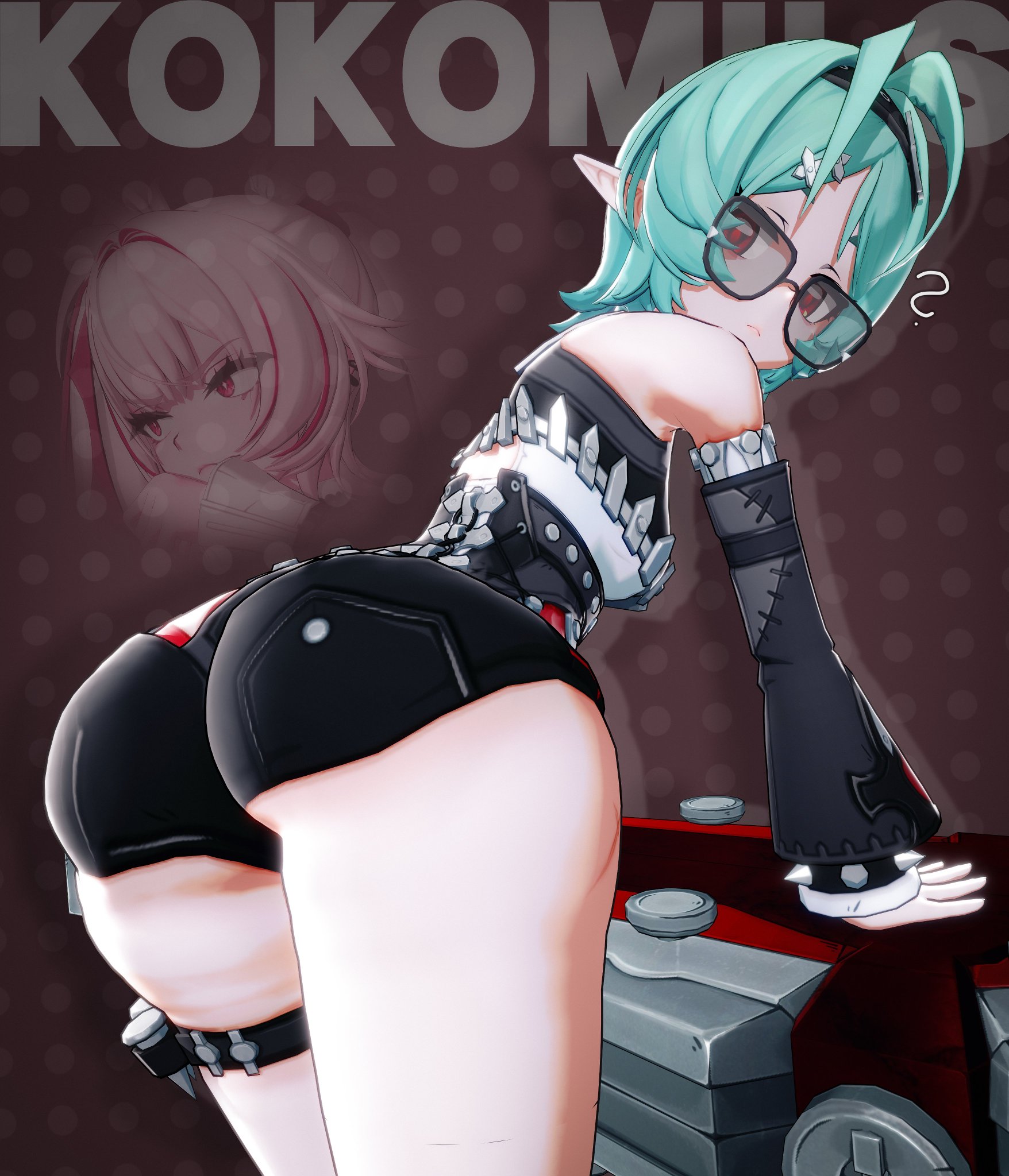 ?, 1girls, 3d, ass, ass focus, bent over, big ass, big penis, claret (zenless zone zero), claret flint, detached sleeves, fat ass, glasses, green hair, kokomils, looking at viewer, looking back, pale skin, pale-skinned female, roxy (zenless zone zero), roxy ifrita pryce, short hair, thick thighs, zenless zone zero