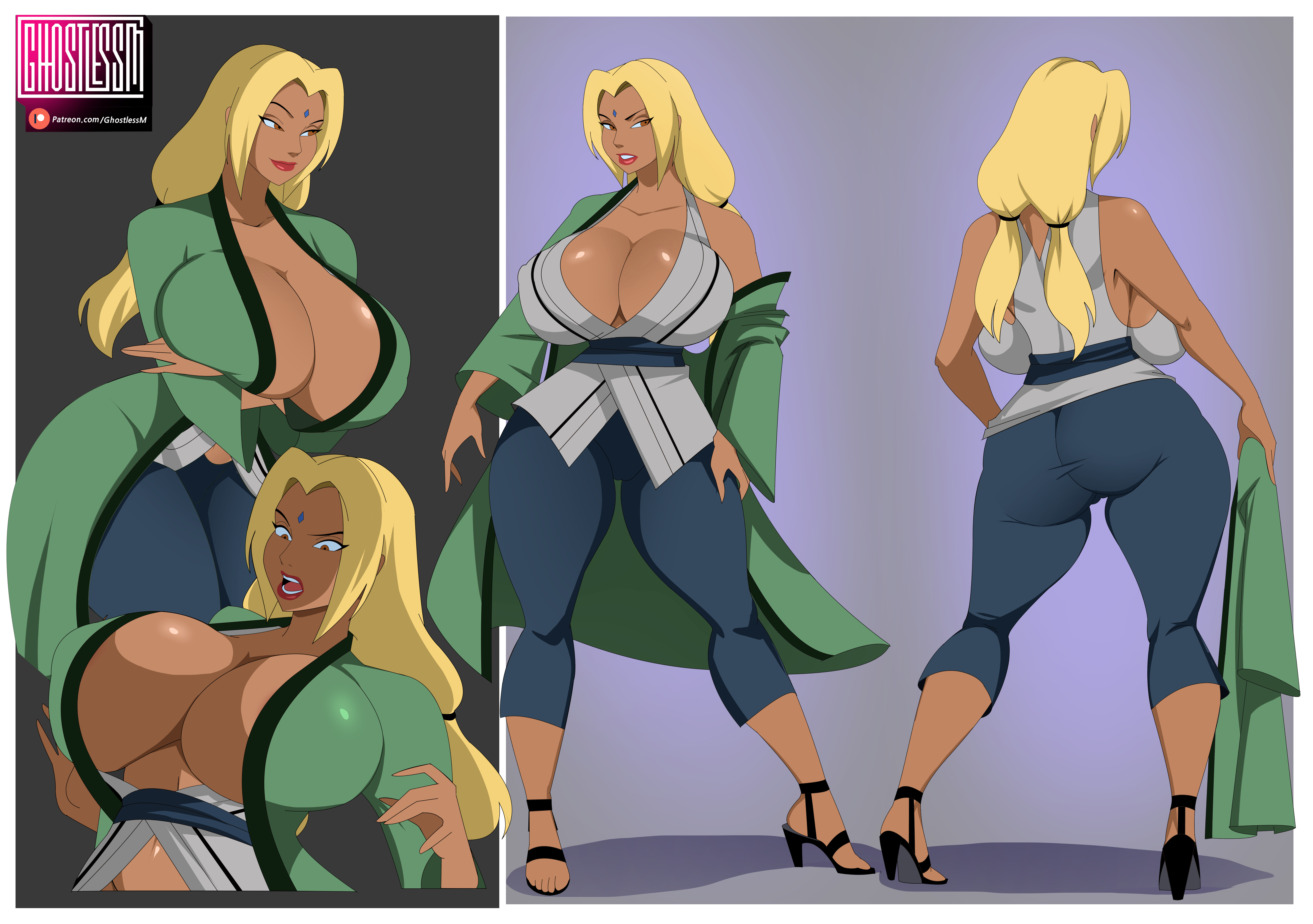 1girls, backboob, big ass, big breasts, big butt, blonde hair, cleavage, curvaceous, curvy figure, female, ghostlessm, high heels, huge ass, huge breasts, huge butt, kimono, large ass, large breasts, large butt, lipstick, mature female, naruto (series), pants, thick thighs, tsunade, tsunade (naruto), voluptuous, voluptuous female, wide hips