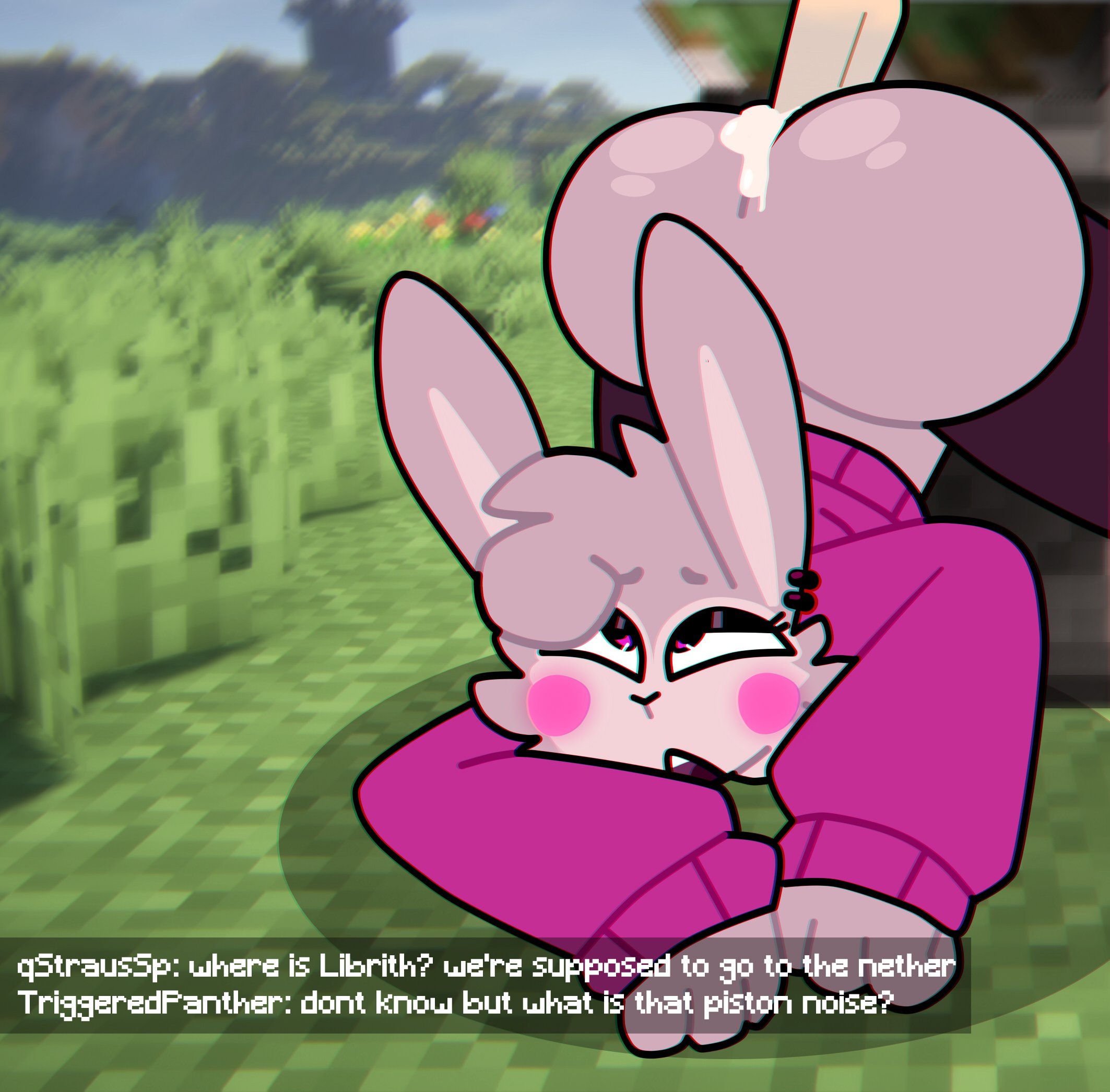 anal, anthro, bunny, bunny tail, end rod, female, female penetrated, furry, furry only, librith, librith2002, looking pleasured, male, male penetrating, male penetrating female, male/female, minecraft, minecraft sheep fucker machine, only, piston (minecraft), rabbit ears, rabbit girl, sex, sex toy, sexy body, sexy female