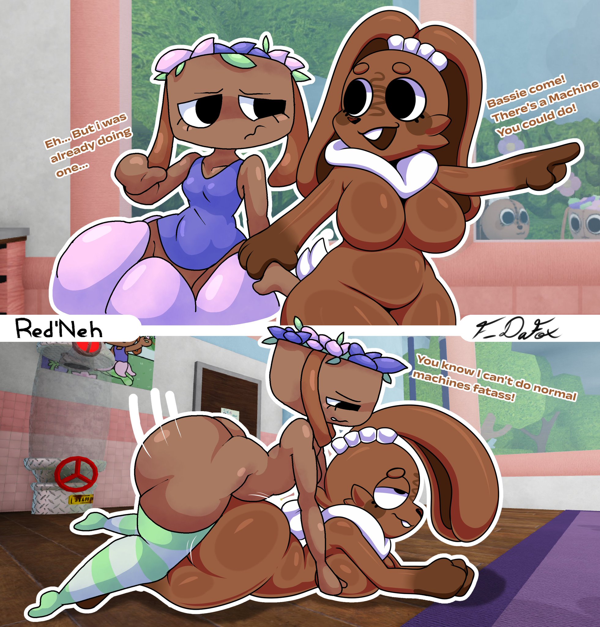 1futa, 1girls, anthro, ass, ass focus, background, bassie (dandy's world), big ass, big butt, bottom heavy, breasts, breasts out, brown body, brown fur, butt focus, cocoa (dandy's world), dandy's world, dandys world, dominant futa, female, flower, flowers, furry, futa on female, futanari, hatefucking, looking at another, looking at partner, mascot horror, on ground, prone bone, rabbit, rabbit ears, rednehh, sex, submissive female, thick, thick ass, thick legs, thick thighs